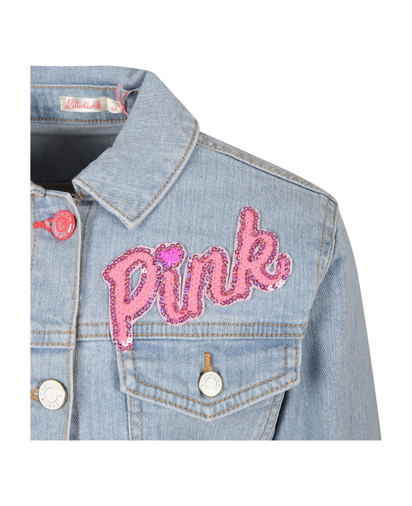 Billieblush Denim Jacket For Girl With Sequin Patch - Denim コート＆ジャケット