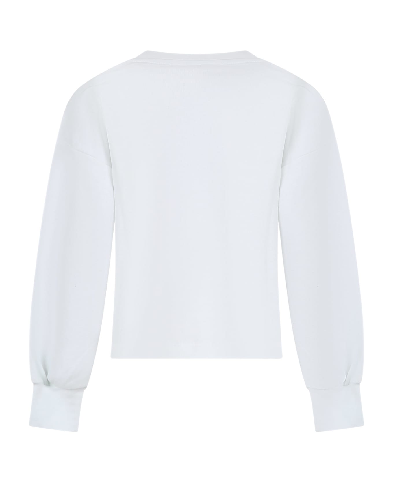 MSGM White Sweatshirt For Girl With Rhinestones And Multicolor Stones - White