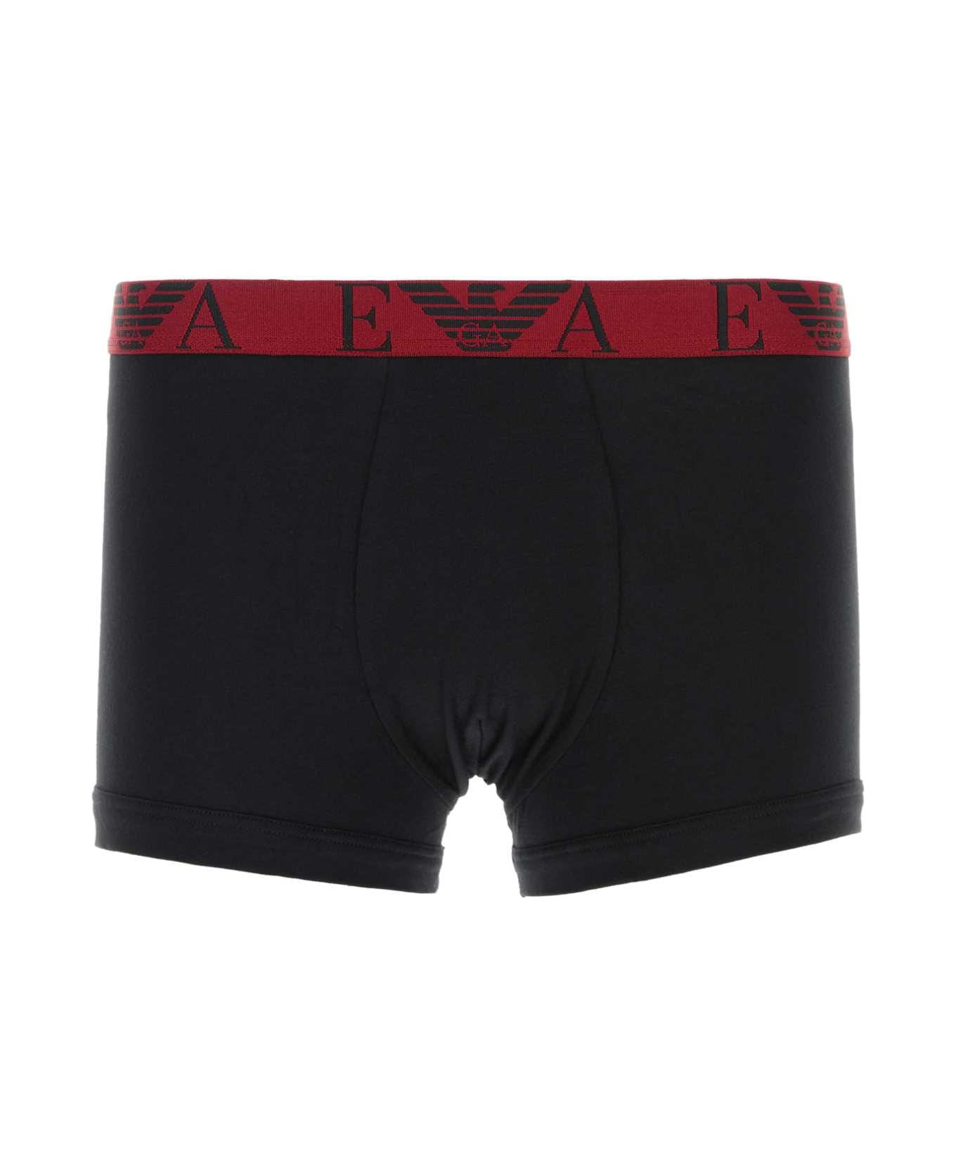 Emporio Armani Black Stretch Cotton Boxer Set - BLACK