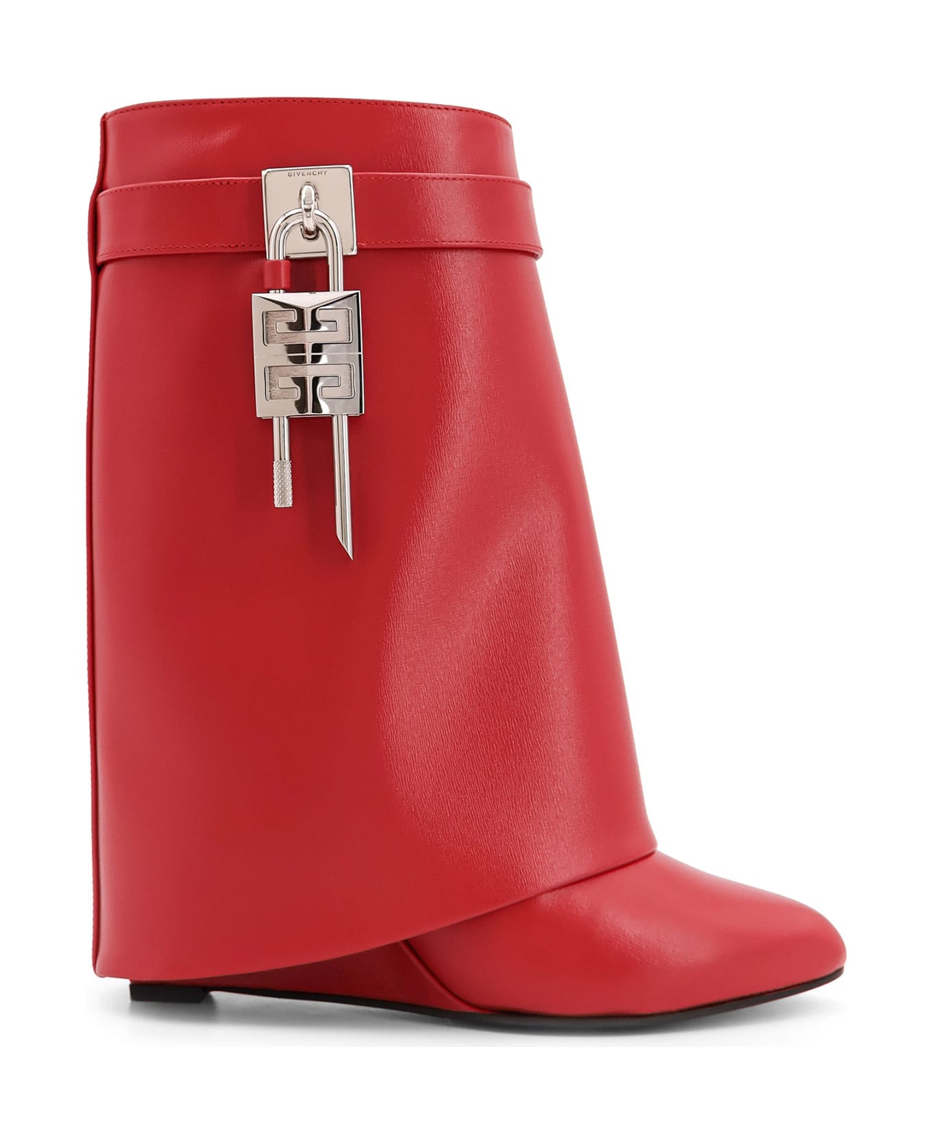 Givenchy Shark Lock Leather Ankle Boots With Covered Wedge Heels - Red