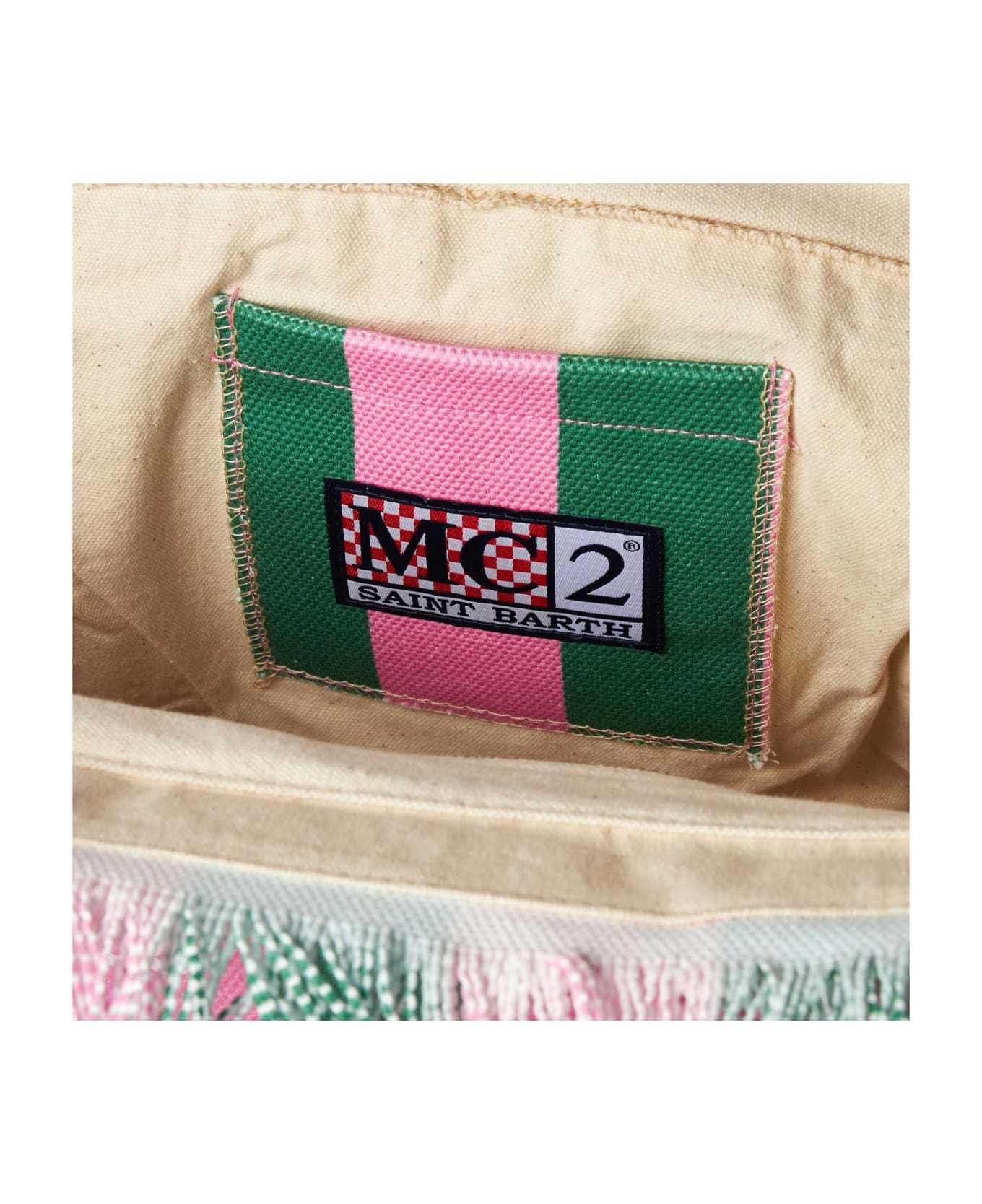 MC2 Saint Barth Vanity Canvas Shoulder Bag With Pink And Green Stripes - PINK