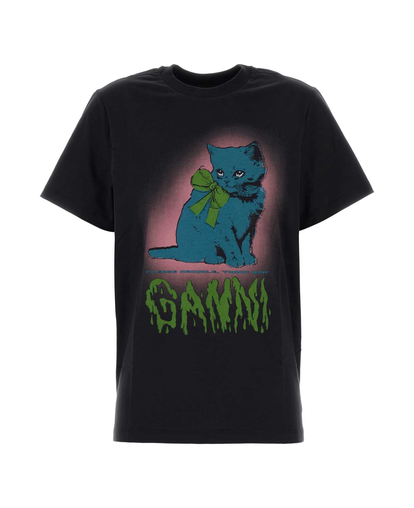 Ganni Graphite Cotton T-shirt - PHANTOM