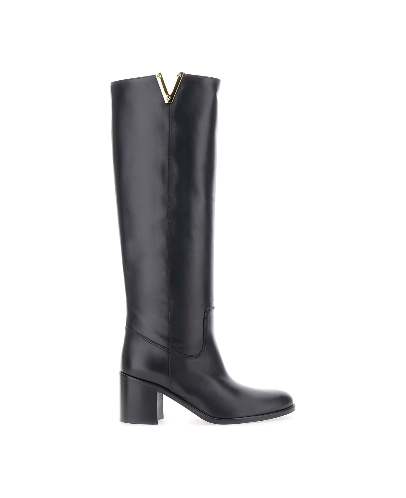 Via Roma 15 Black Knee-high Boots With Cut-out On The Side And Logo Plaque In Leather Woman - Black