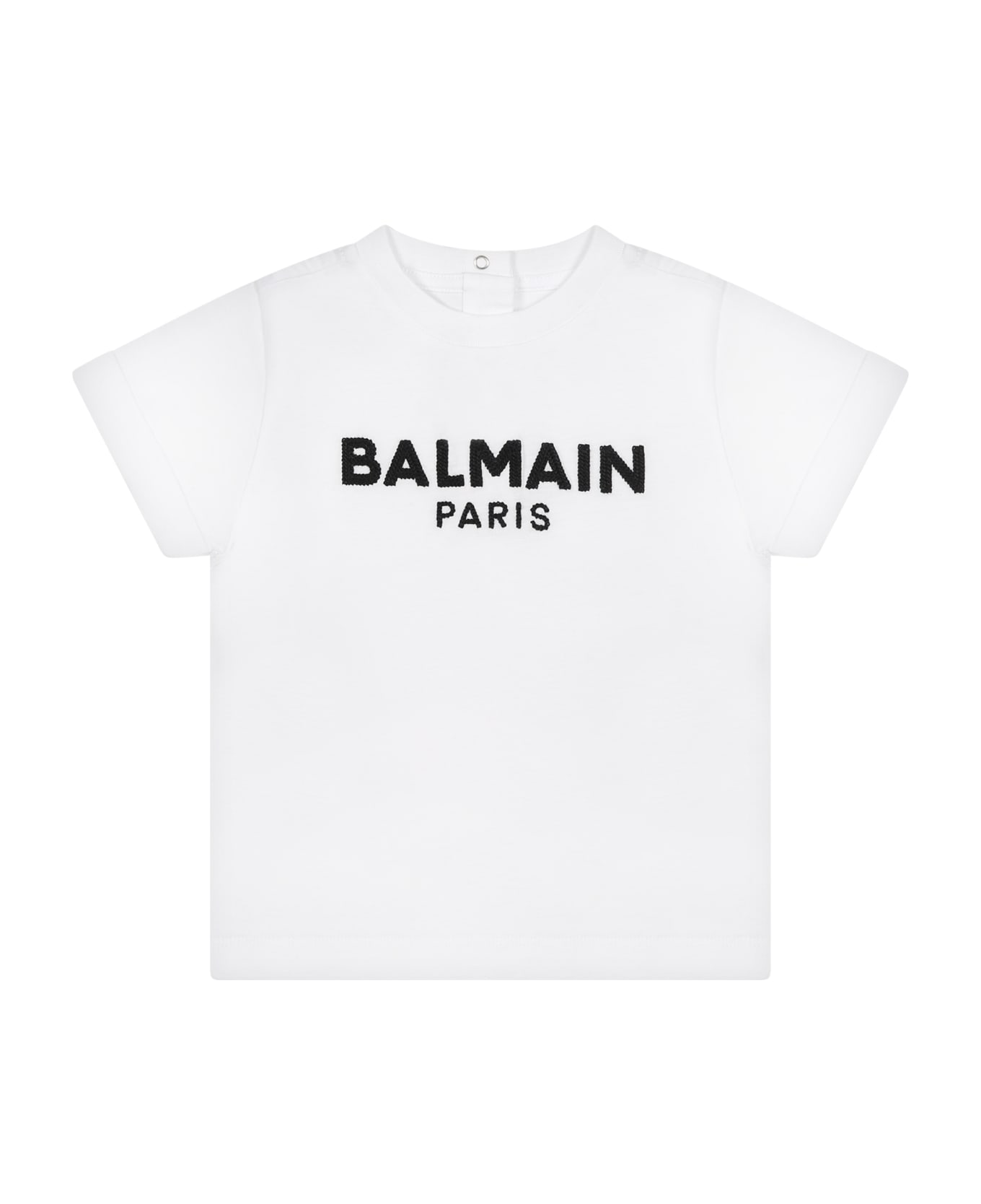 Balmain White T-shirt With Iconic Black Logo For Babies - White