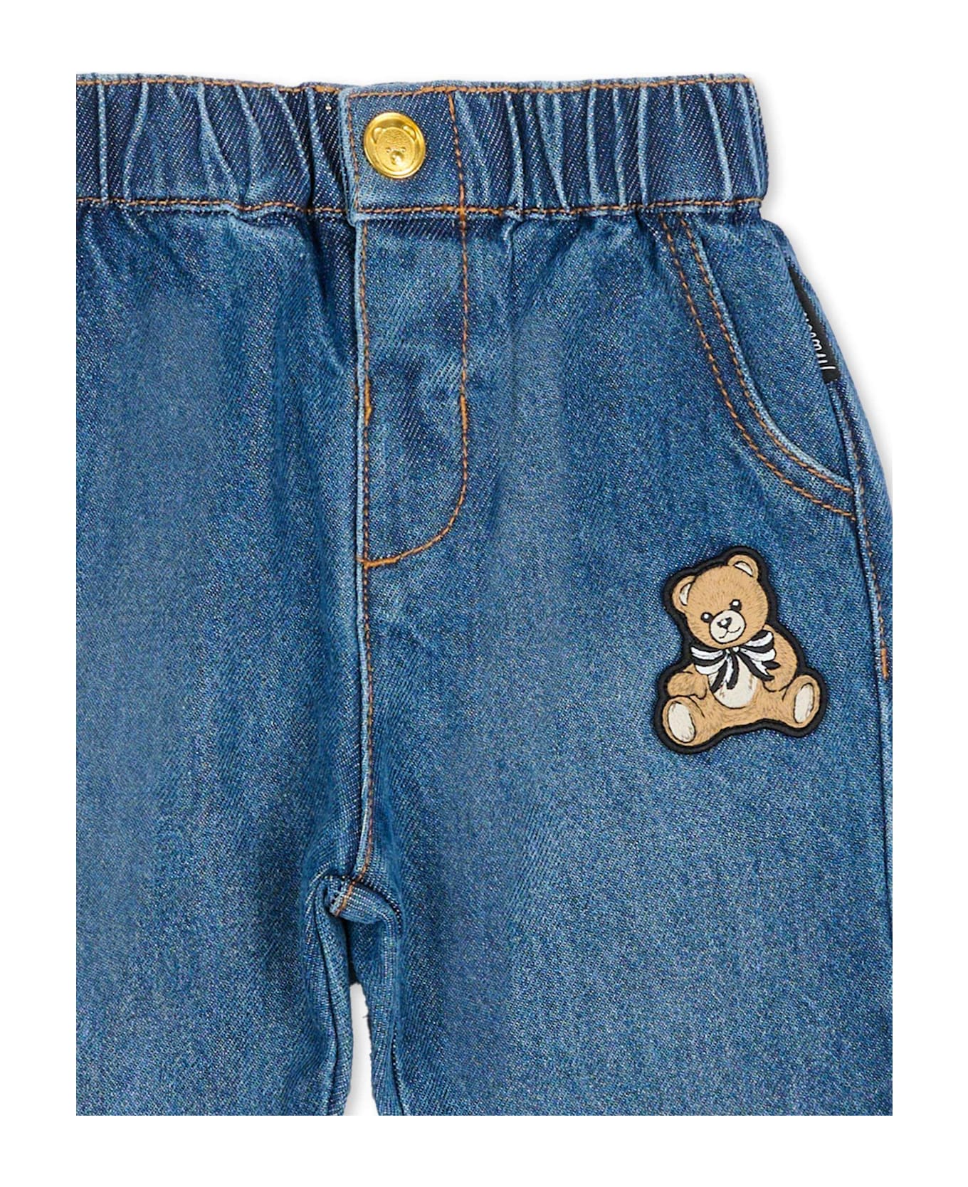 Moschino Denim Jeans For Babykids With Teddy Bear - Denim