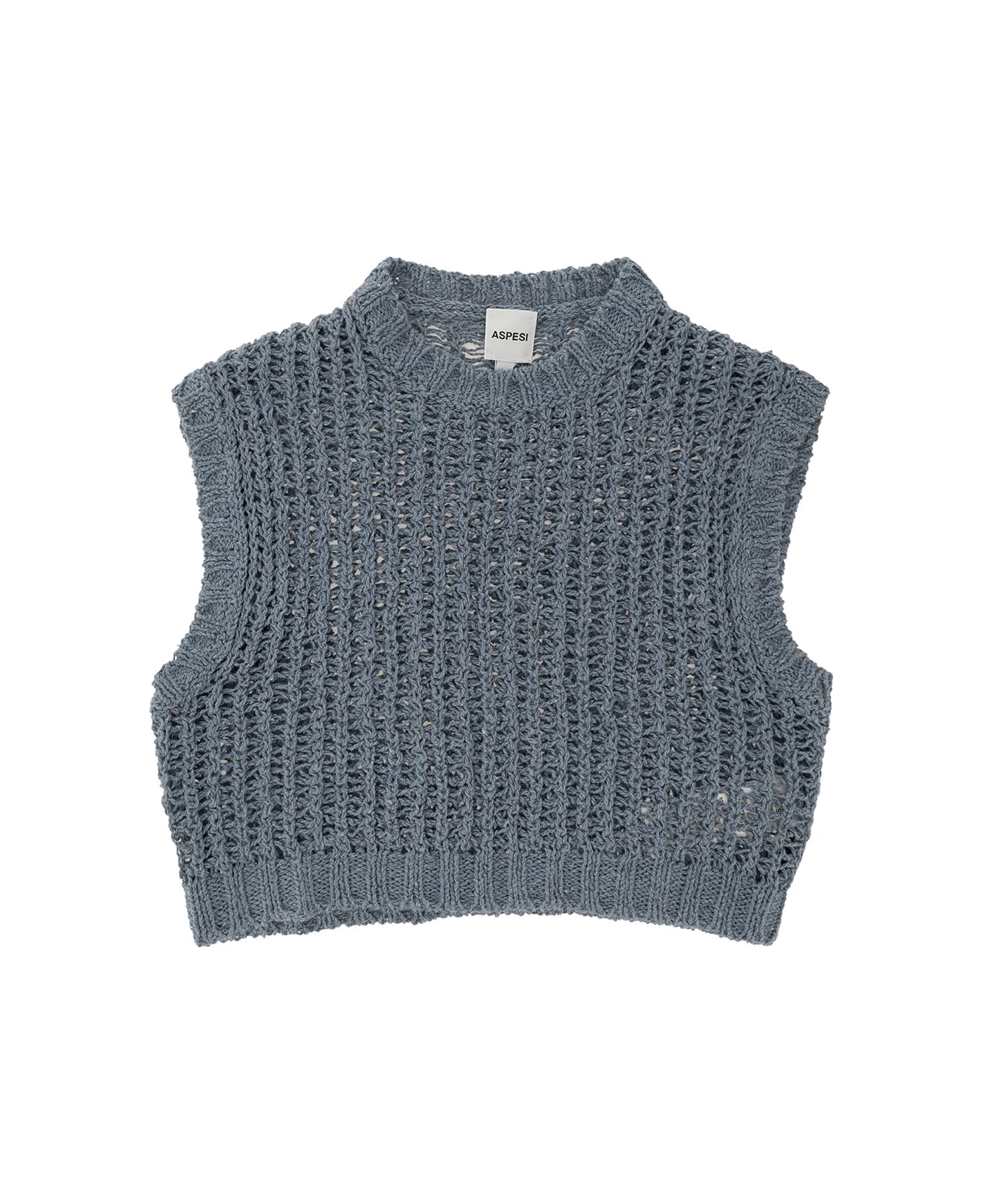 Aspesi Light Blue Crewneck Knit Vest In Cotton Girl - Blu コート＆ジャケット