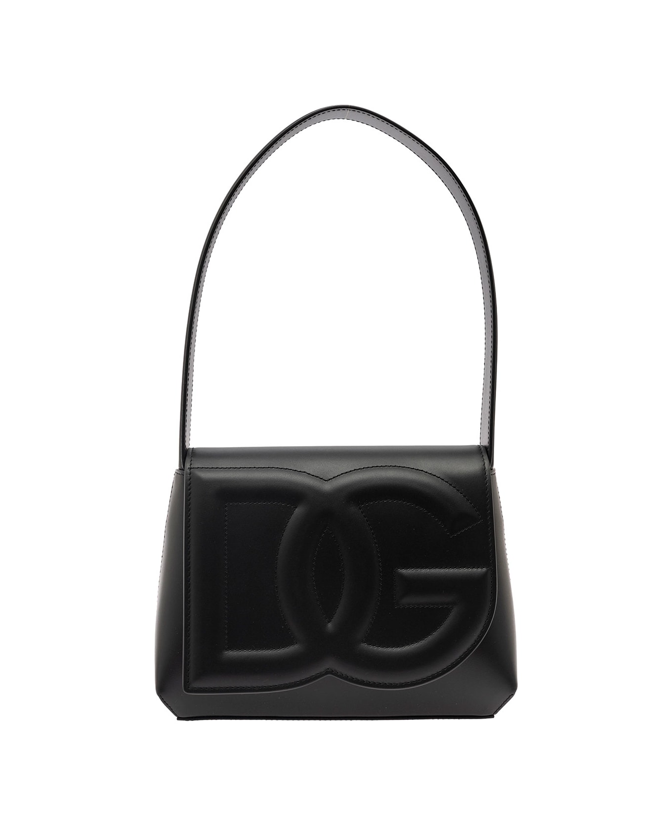 Dolce & Gabbana 'dg Logo' Black Shoulder Bag In 3d Quilted Logo Detail In Smooth Leather Woman - Black