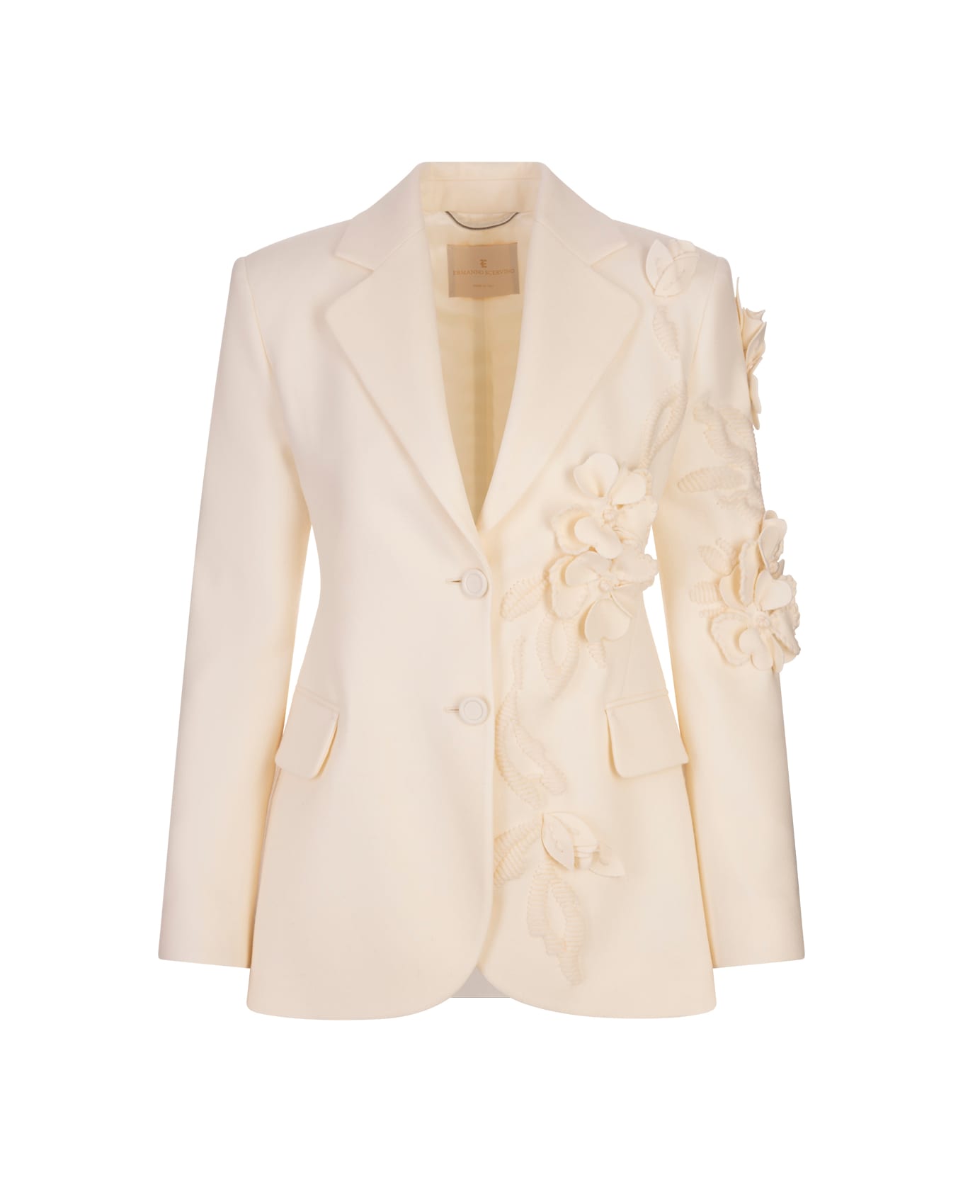 Ermanno Scervino White Virgin Wool Blazer With Flower Appliqués - White