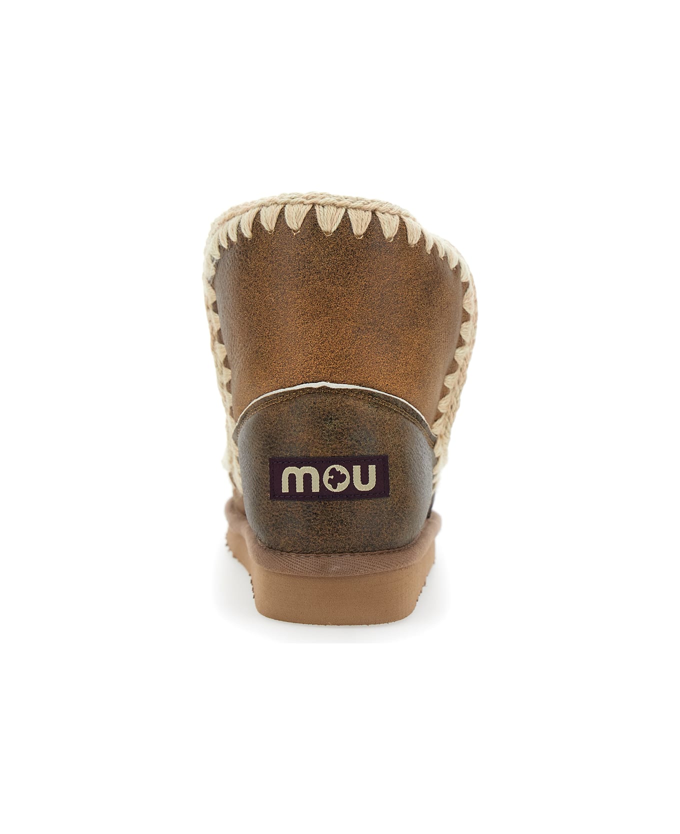 Mou 
eskimo
 Brown Ankle Boots With Crochet Details And Logo Patch On The Rear In Suede Woman - Brown