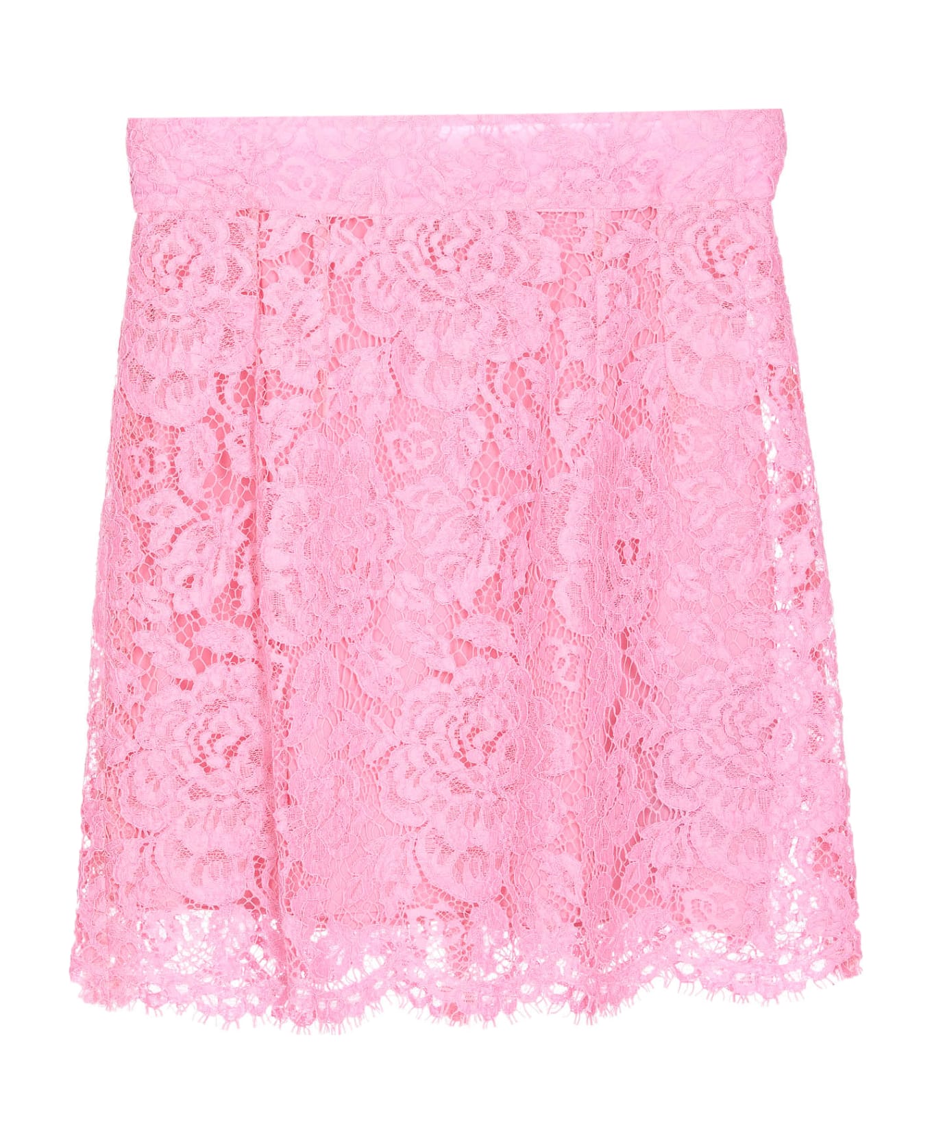 Dolce & Gabbana Branded Floral Cordonetto Lace Miniskirt - Pink