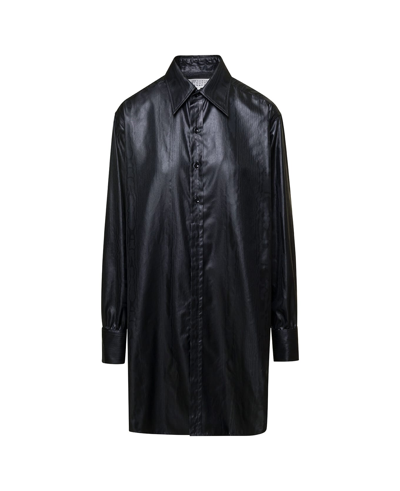 Maison Margiela Long Black Shirt With Classic Collar In Faux Leather Woman - Black