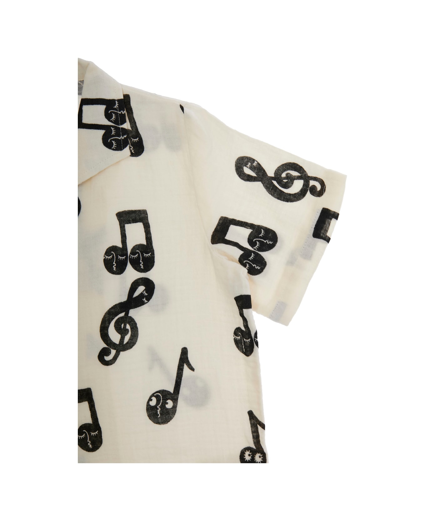 Mini Rodini White Shirt With All-over Musical Notes Print In Cotton Boy - White
