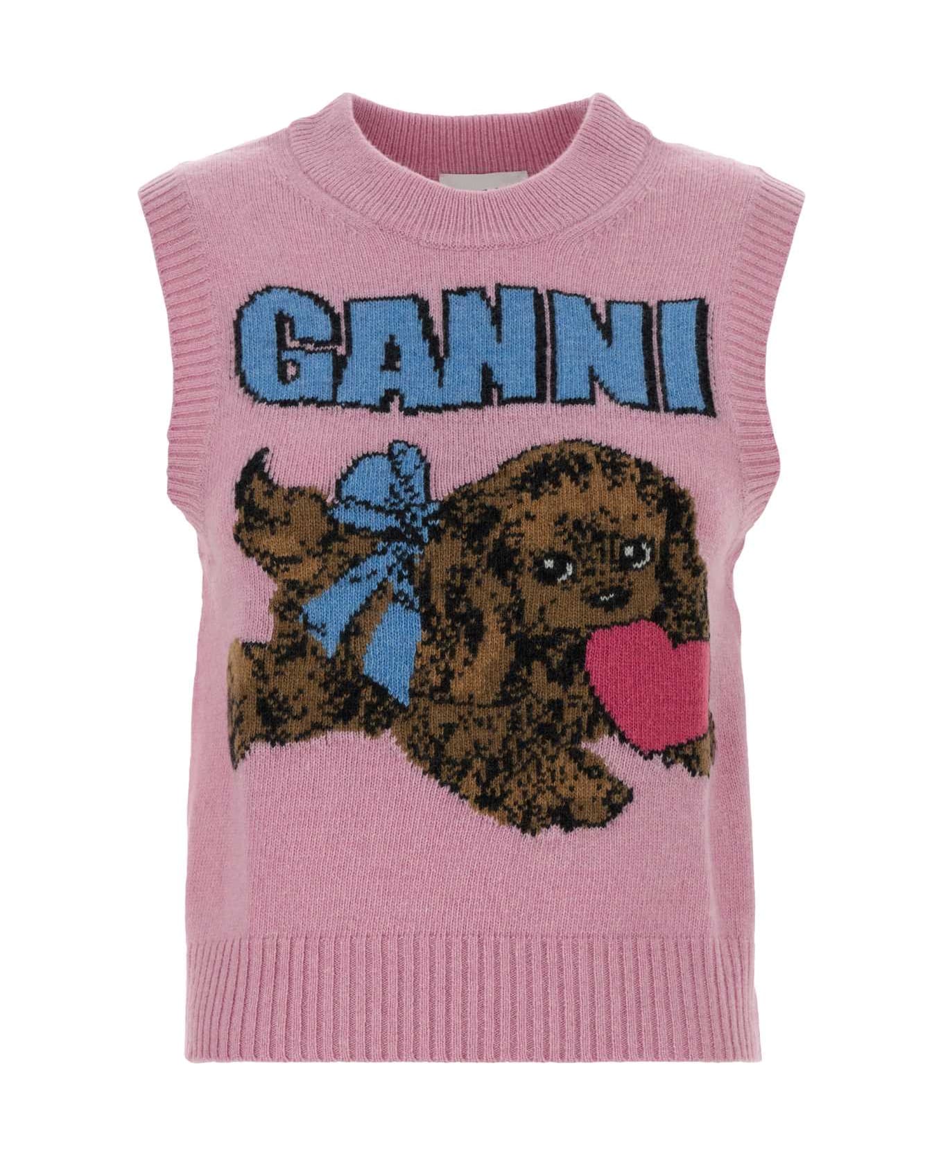 Ganni Pink Wool Blend Vest - CHALKPINK