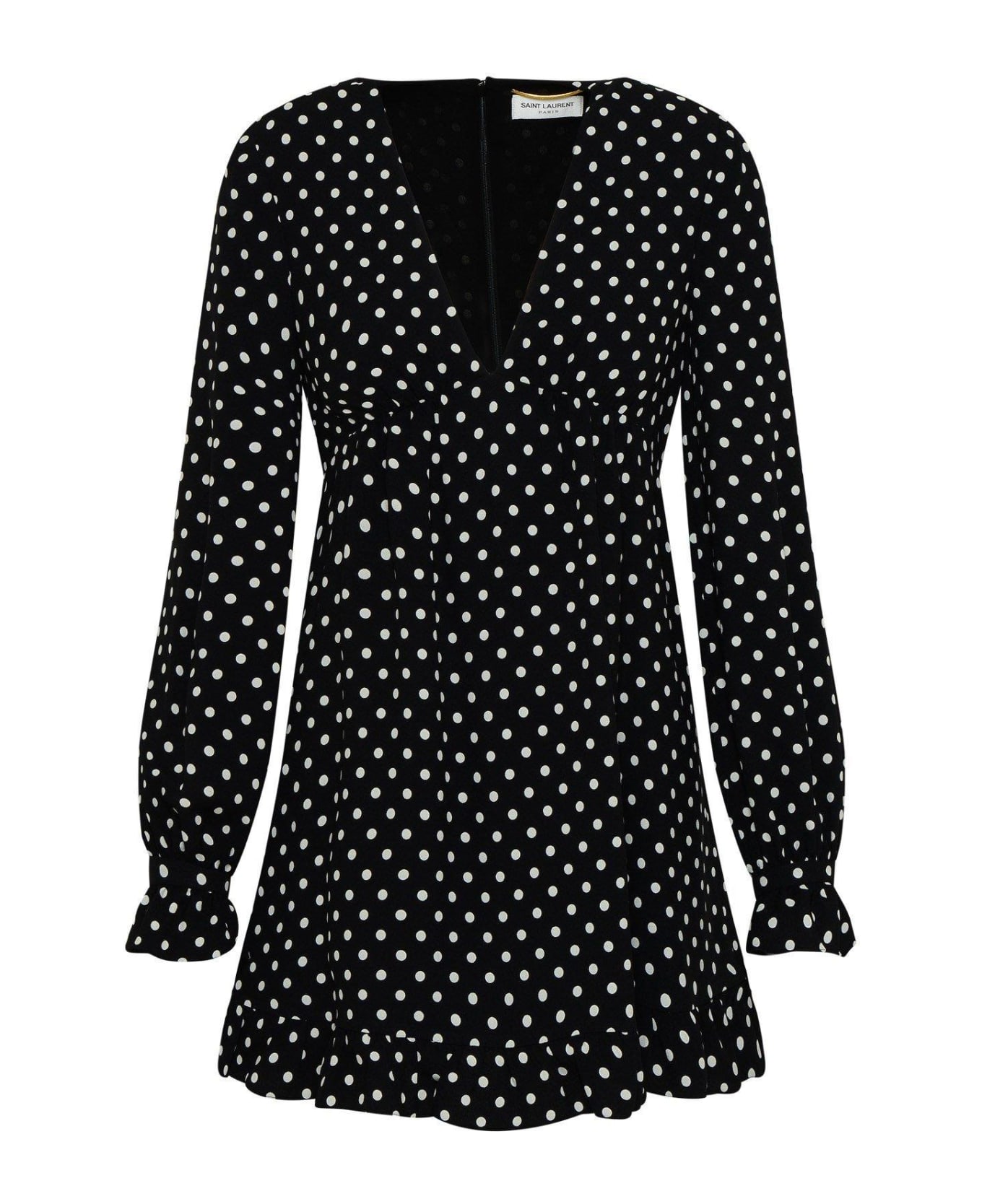 Saint Laurent V-neck Polka-dot Mini Dress - BLACK ワンピース＆ドレス