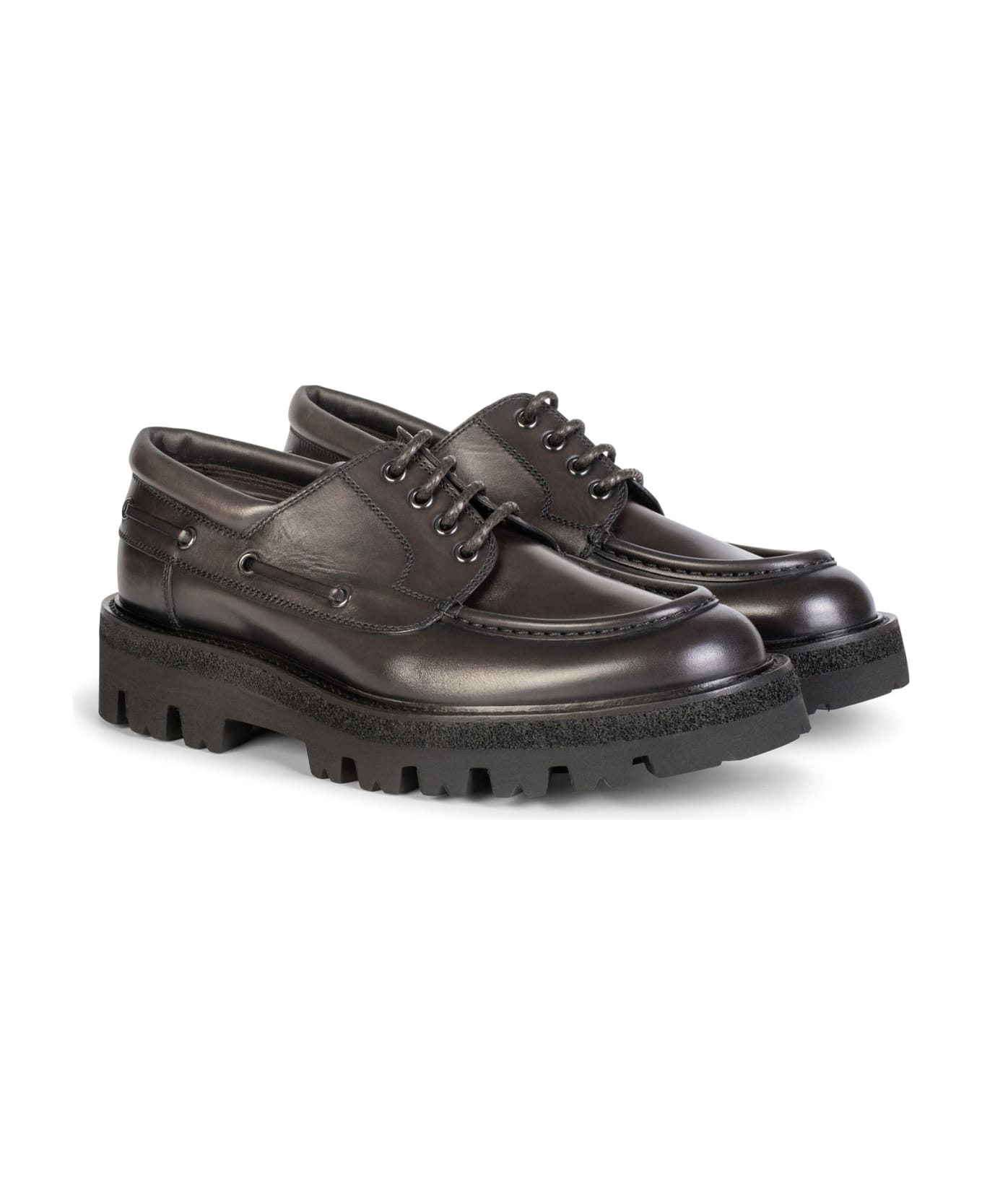 Barrett Leather Derby With Track Sole - TESTA DI MORO