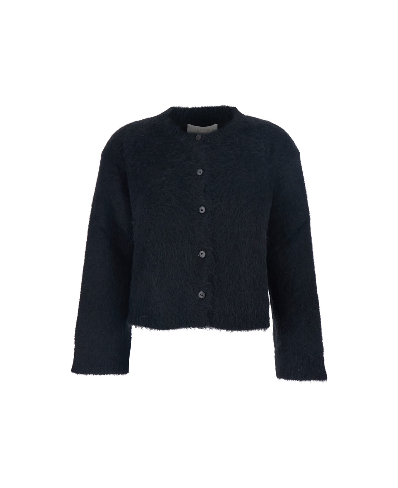Antonelli 
marzia
 Black Crewneck Cardigan With Ribbed Trims In Wool Woman - Black