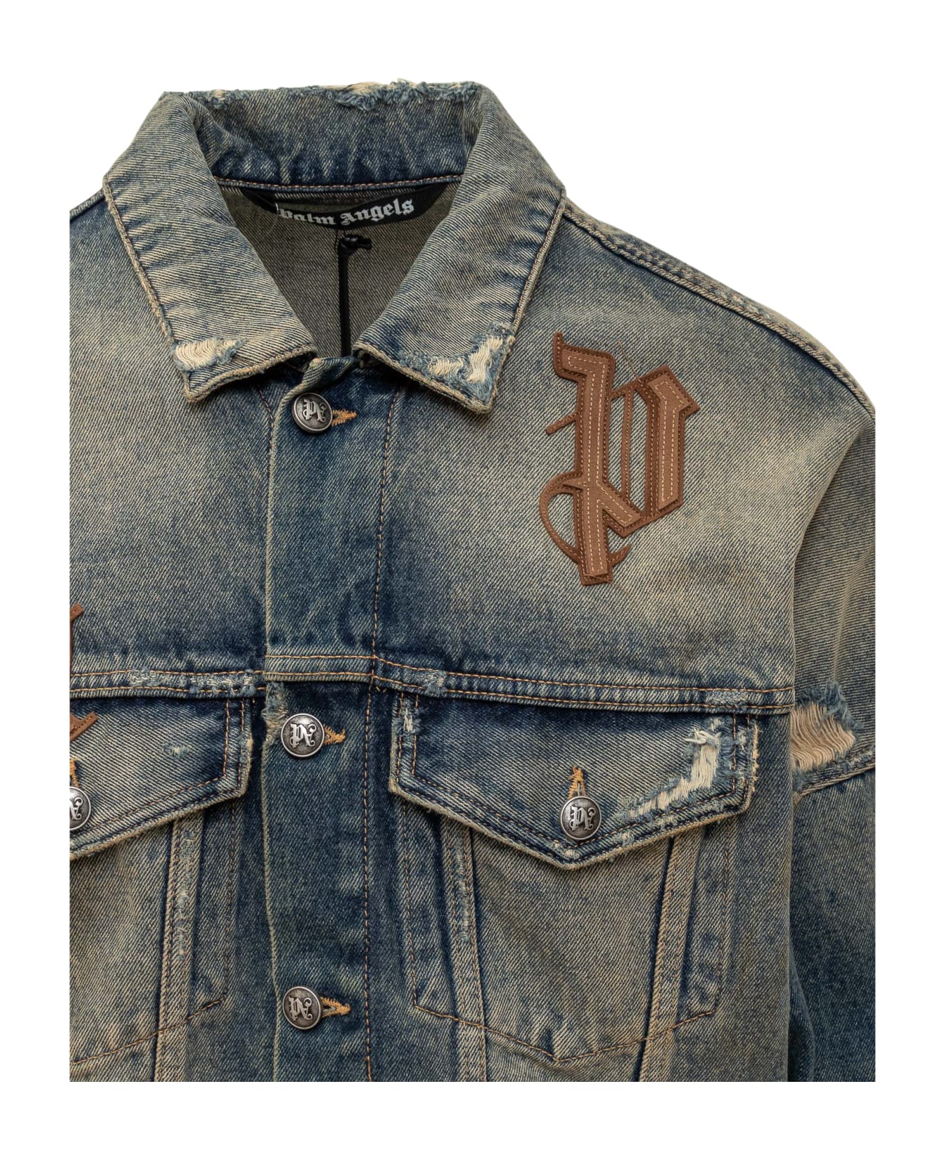 Palm Angels Denim Jacket With Logo - BLUE GOLDEN BROWN