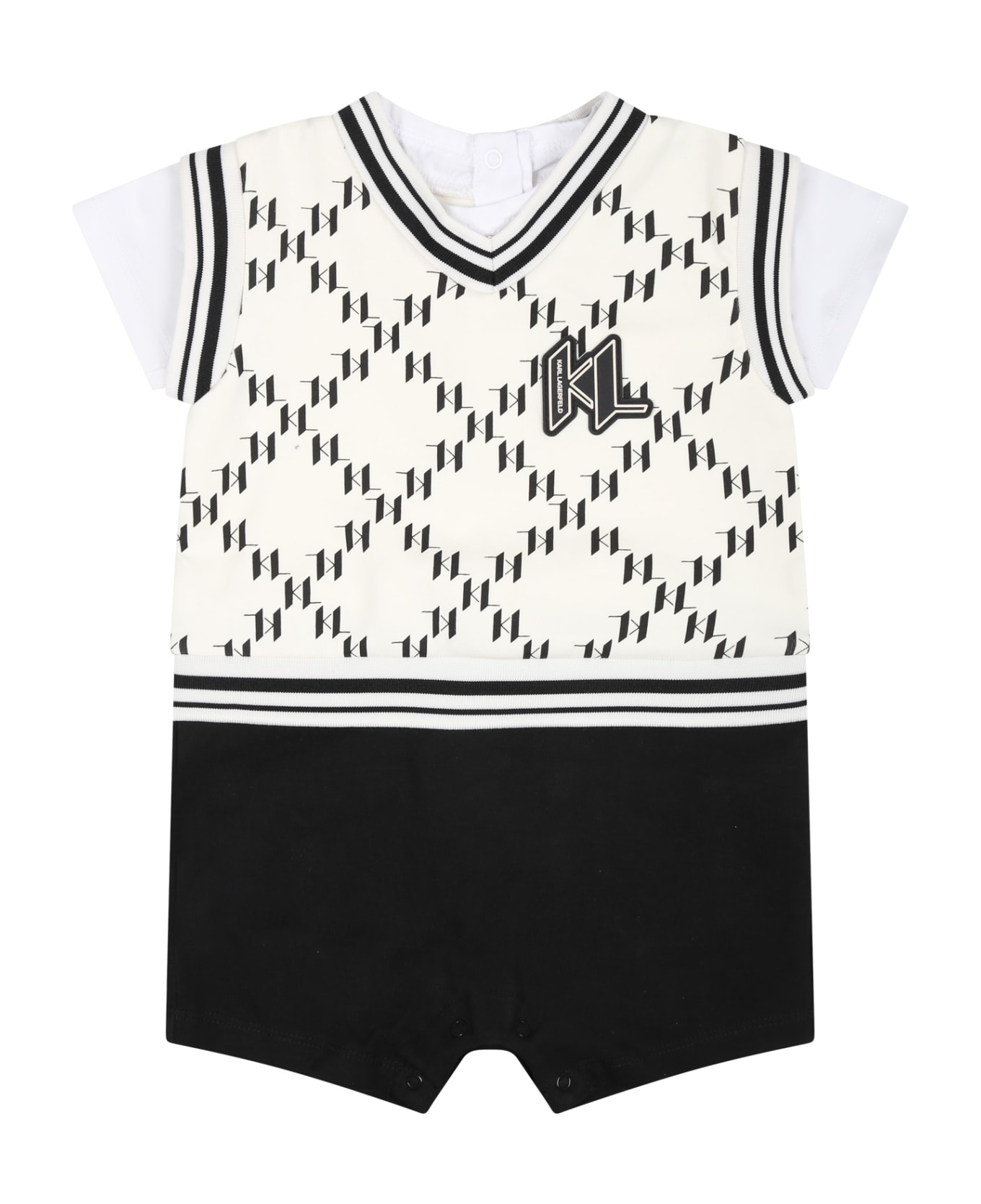 Karl Lagerfeld Kids Multicolor Romper For Baby Boy With All-over K/ikonik Graphic Print - Multicolor