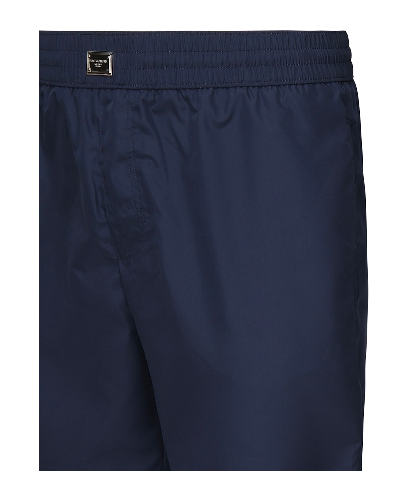 Dolce 
Gabbana Short Swim Trunks With Logo Plaque - Blue