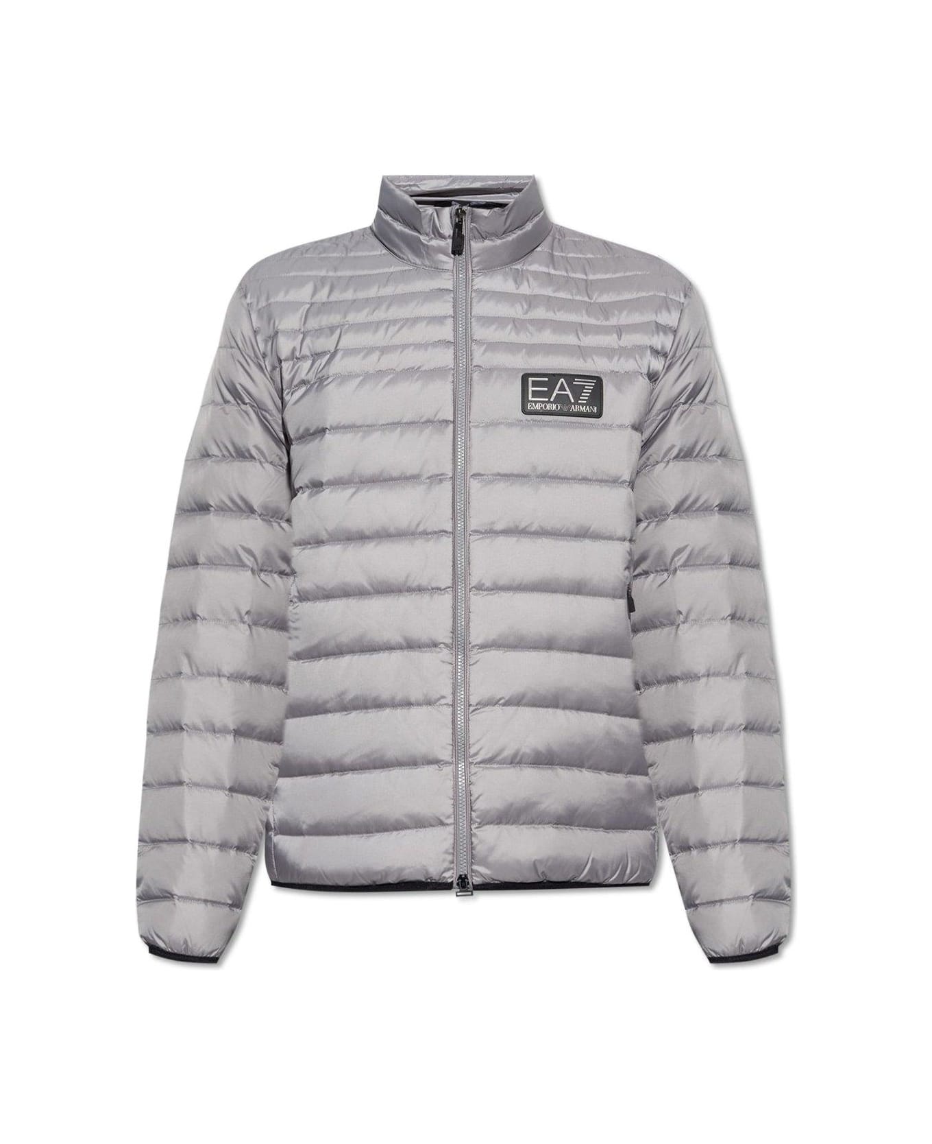 EA7 Logo Patch Zip-up Jacket - Gray Flannel ダウンジャケット