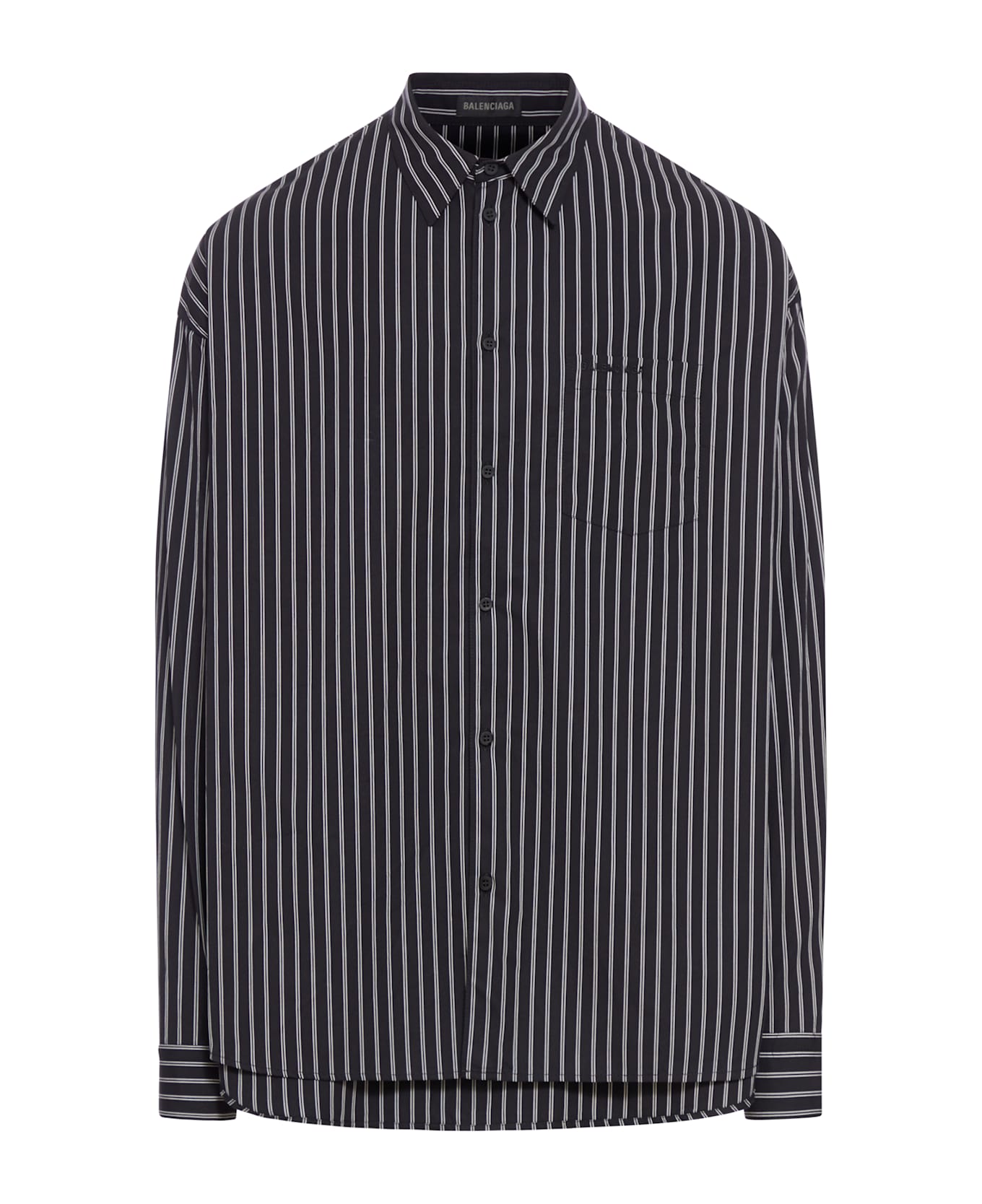 Balenciaga Embroidered Poplin Oversize Shirt - BLACK WHITE