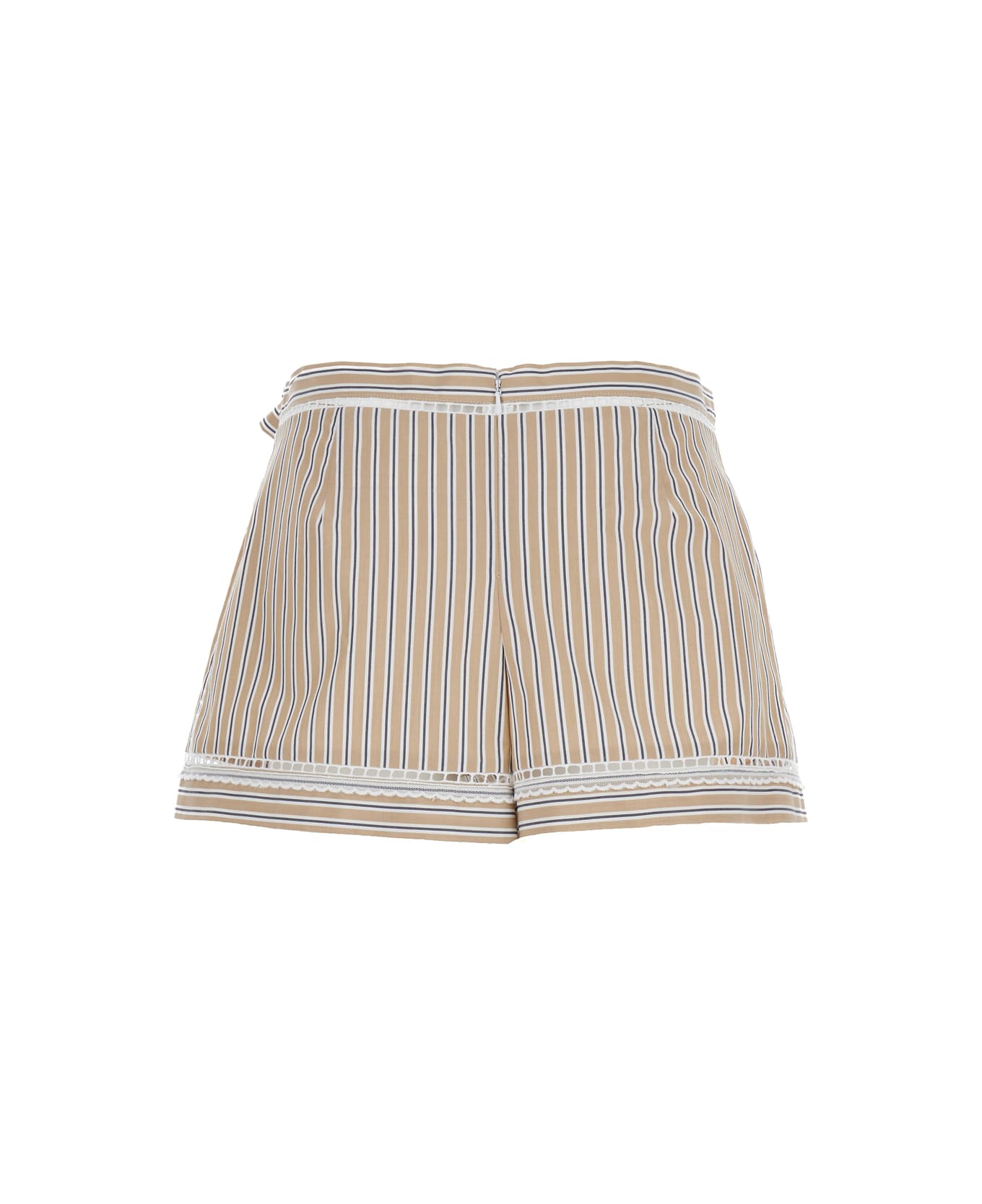 Alberta Ferretti Beige Striped Shorts In Cotton Woman - Beige ショートパンツ