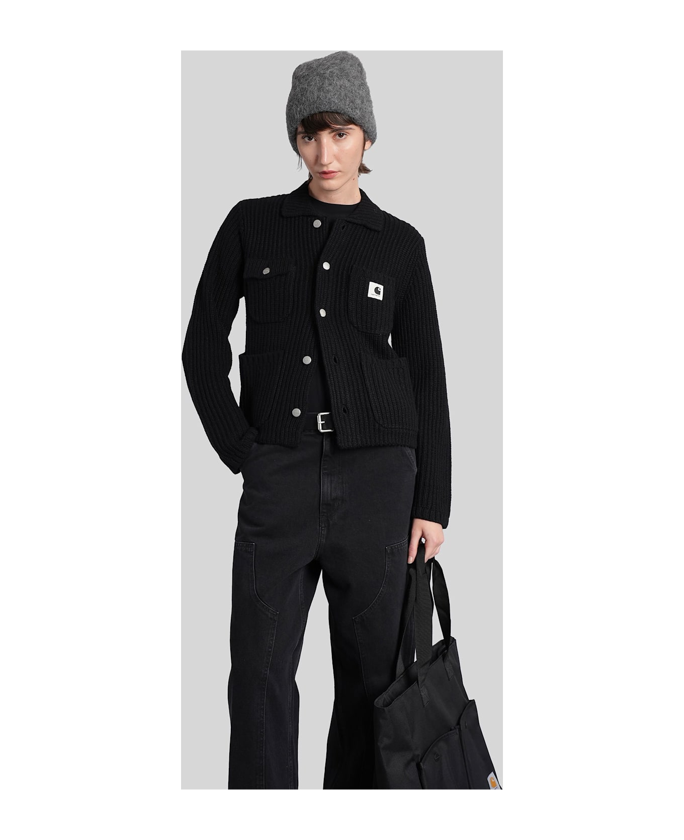 Carhartt W Michigan Sweat Cardigan In Black Acrylic - black