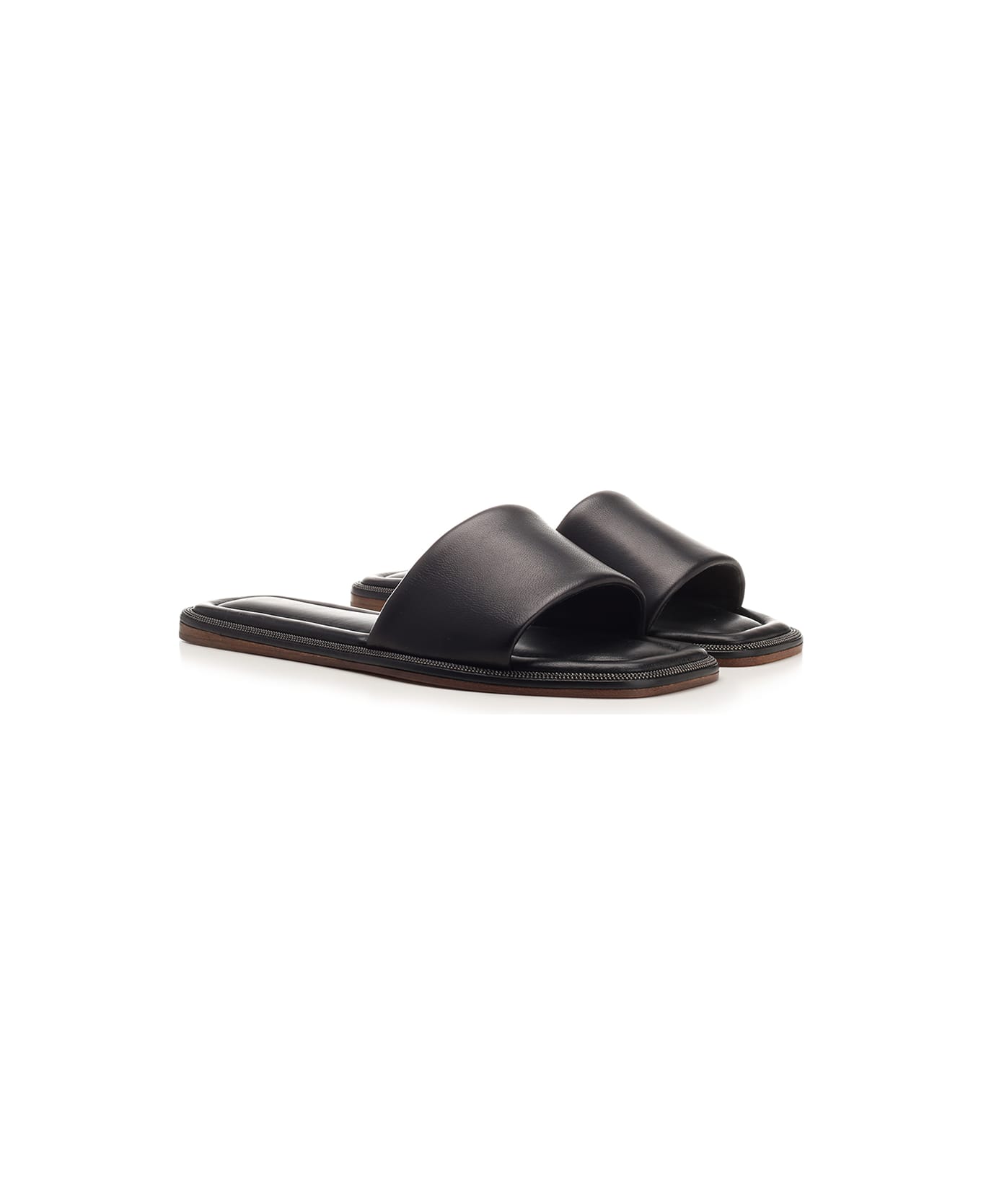 Brunello Cucinelli Square Toe Slip-on Slides - Black