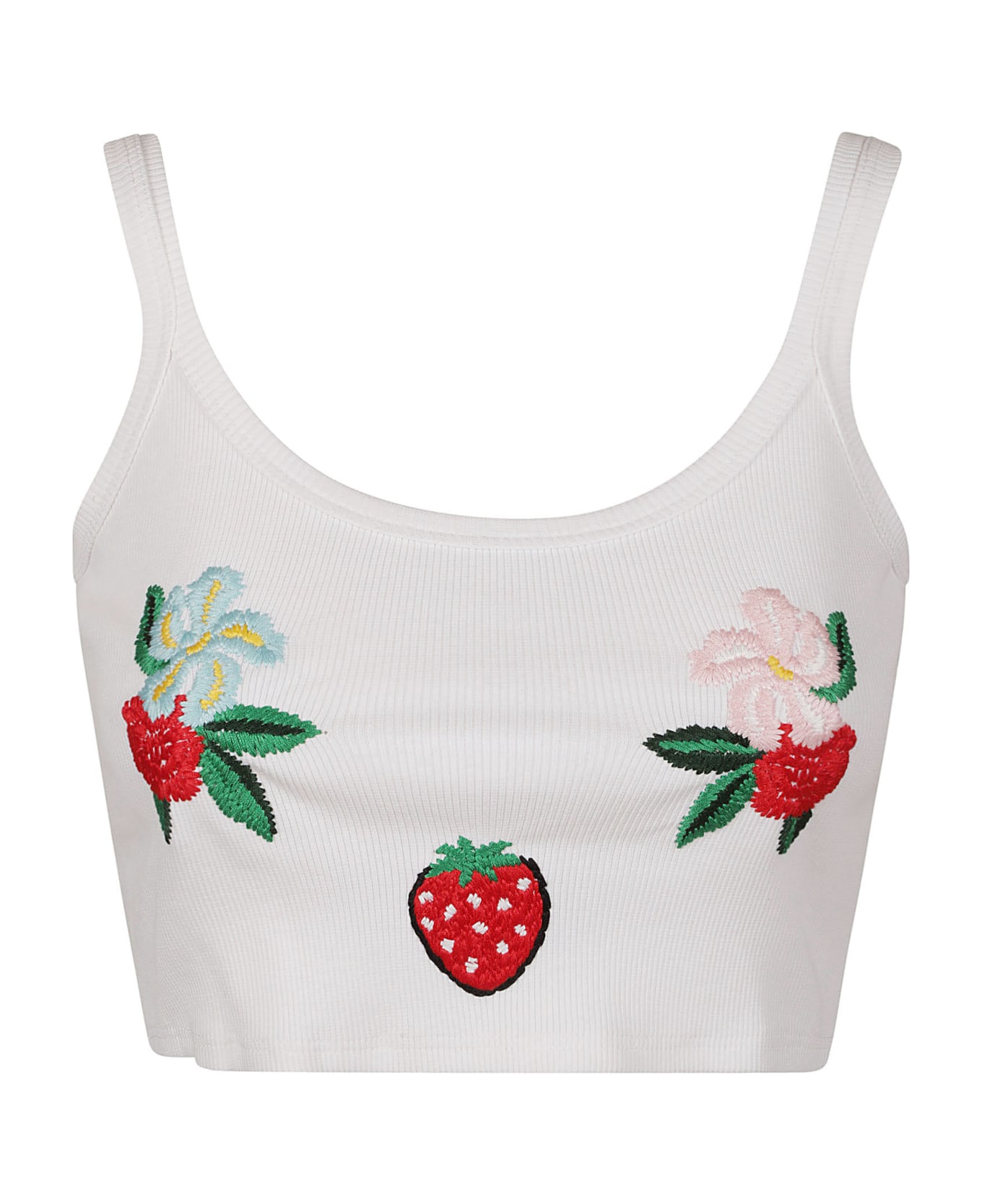 Fiorucci Embroidered Cropped Tank Top - White トップス