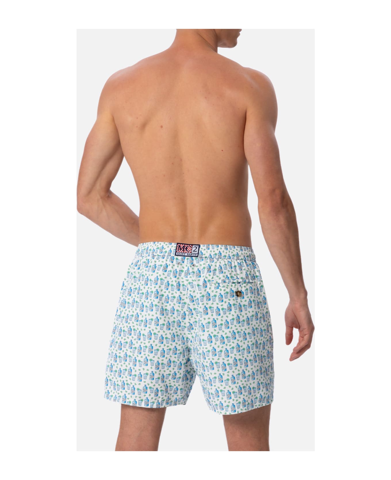 MC2 Saint Barth Man Lightweight Fabric Swim-shorts Lighting Micro Fantasy With Gin Tonic Print - WHITE スイムトランクス