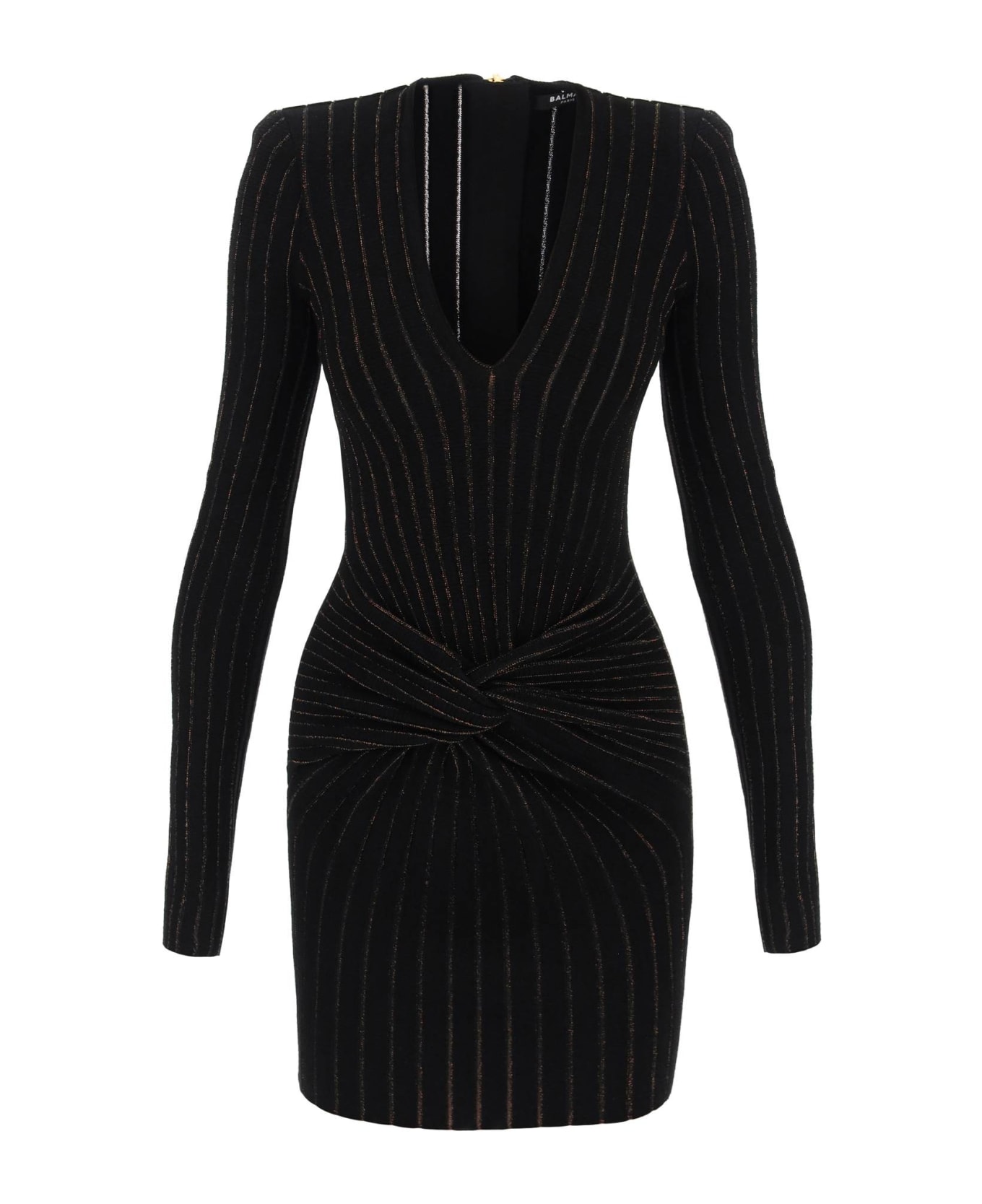 Balmain Knitted Mini Dress With Lurex Stripes - NOIR NOIR IRISE (Black)