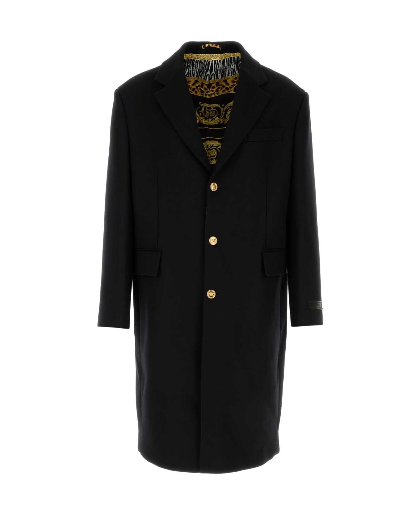 Versace Black Wool Blend Coat - BLACK