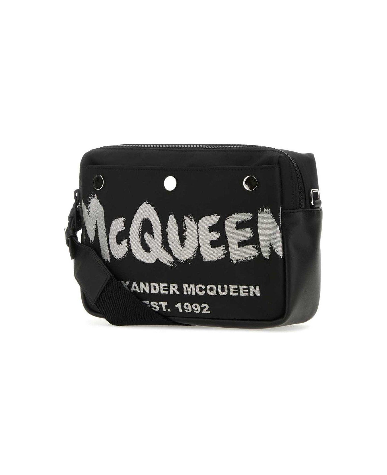 Alexander McQueen Logo Printed Zipped Camera Bag - BLACKOFFWHITE