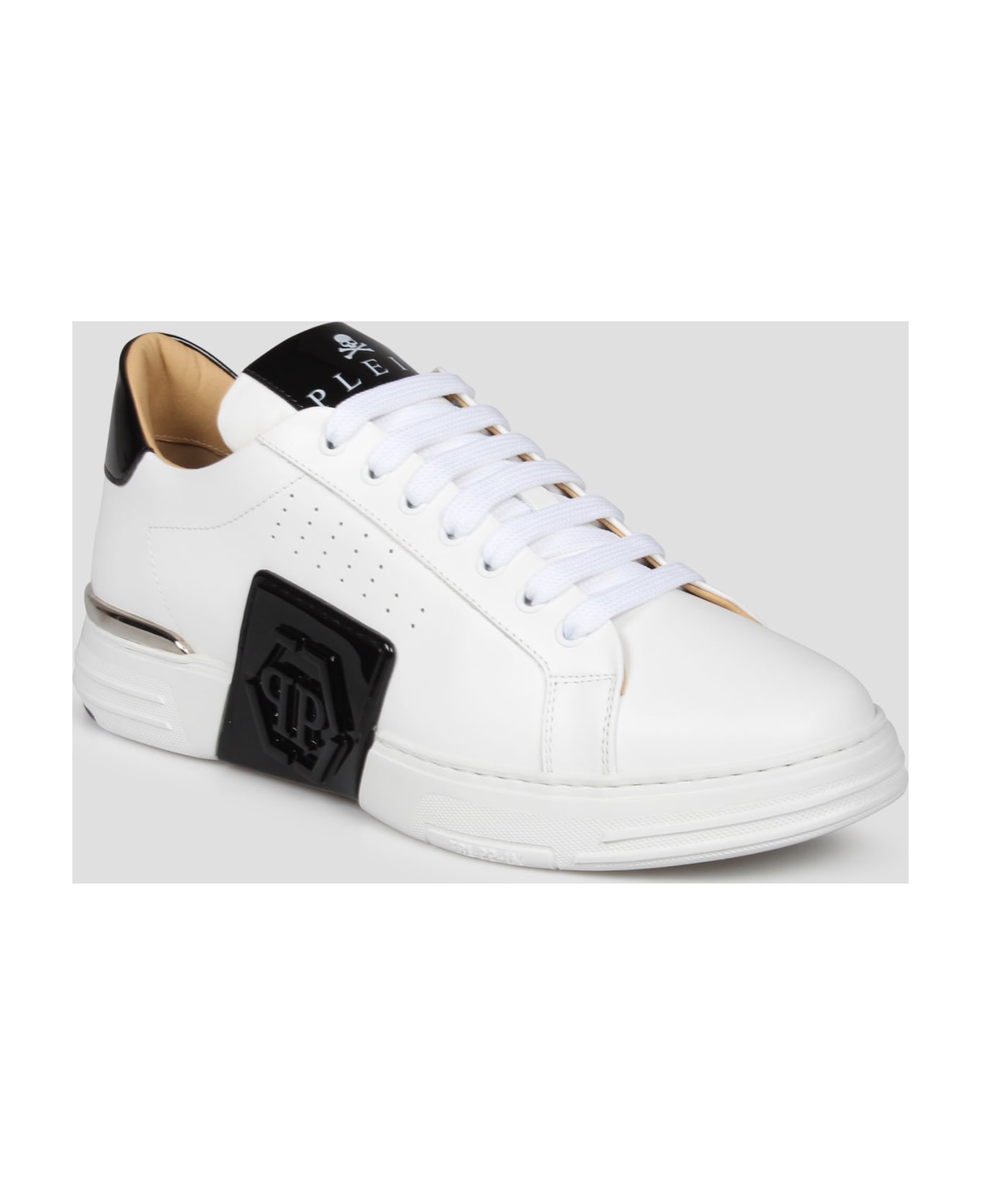 Philipp Plein Mix Leather Lo-top Sneakers Hexagon - White