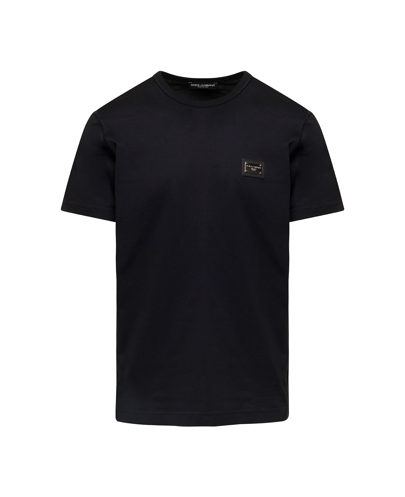 Dolce & Gabbana Black T-shirt With Logo Tag Detail On The Front In Cotton Man - Black