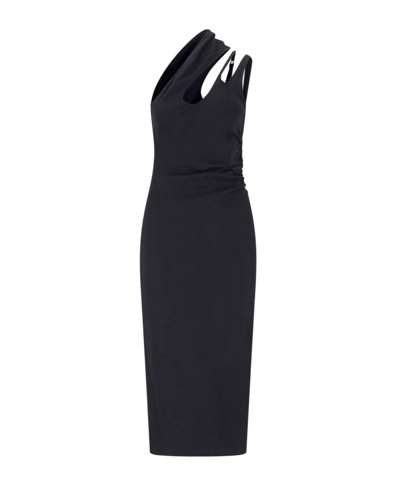 Mugler 'asymmetric Dress' Midi Dress - Black