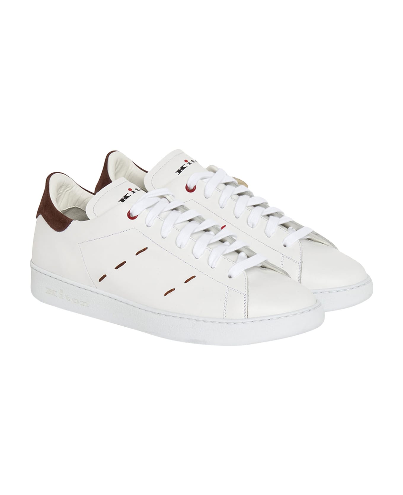 Kiton Sneakers Shoes Calfskin - WHITE/COFFEE