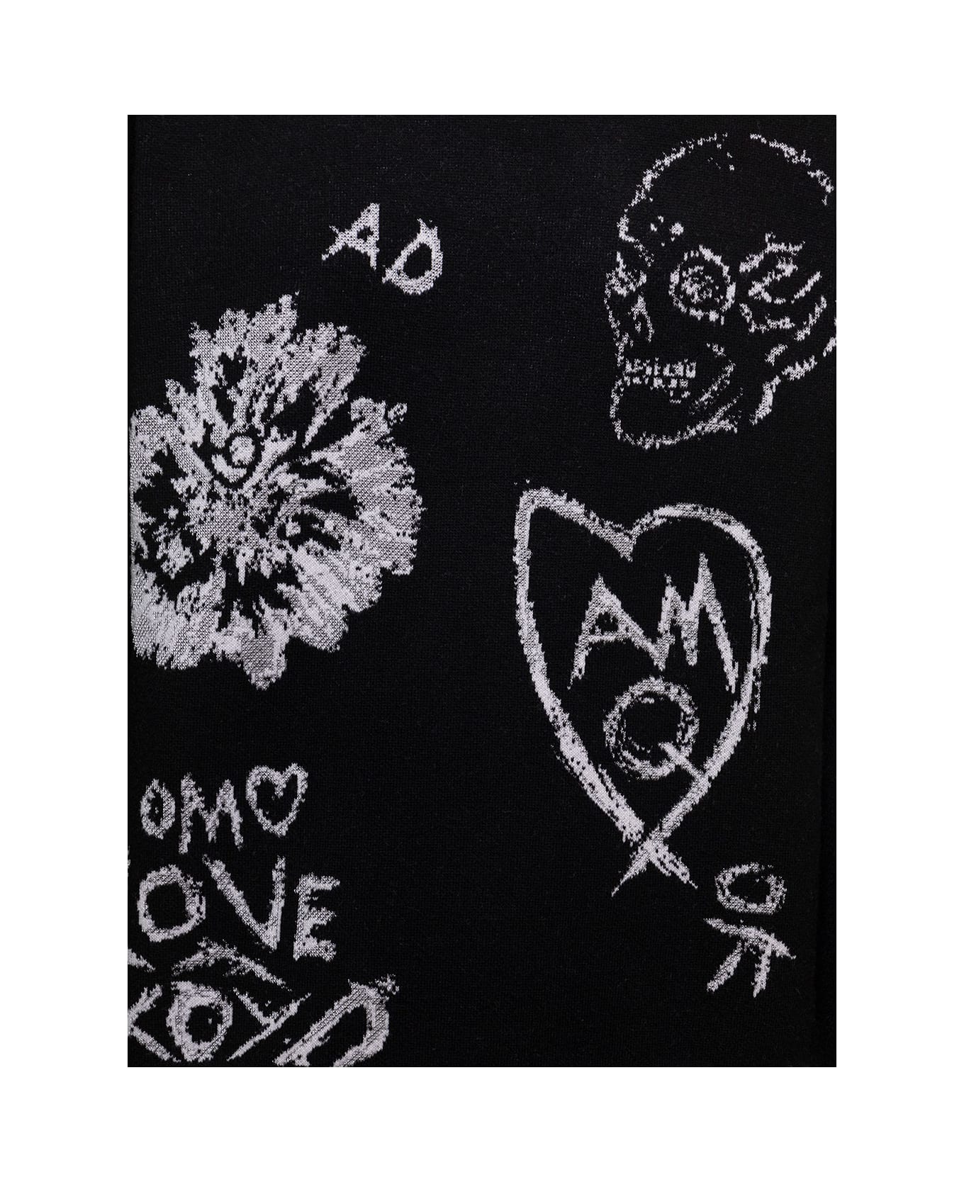 Alexander McQueen Black Wool Sweater With Skull Jacquard Print Alexander Mcqueen Man - Black