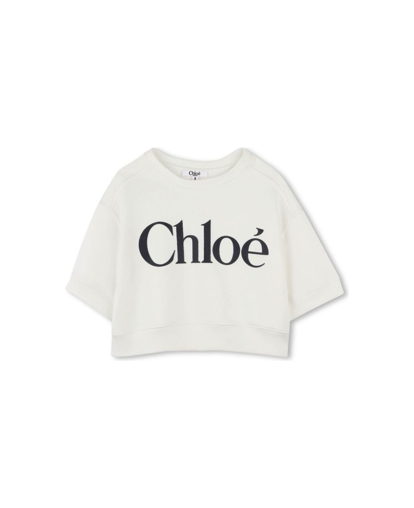 Chloé White Sweatshirt With Lettering Logo On The Front And Three-quarter Sleeves In Cotton Girl - White