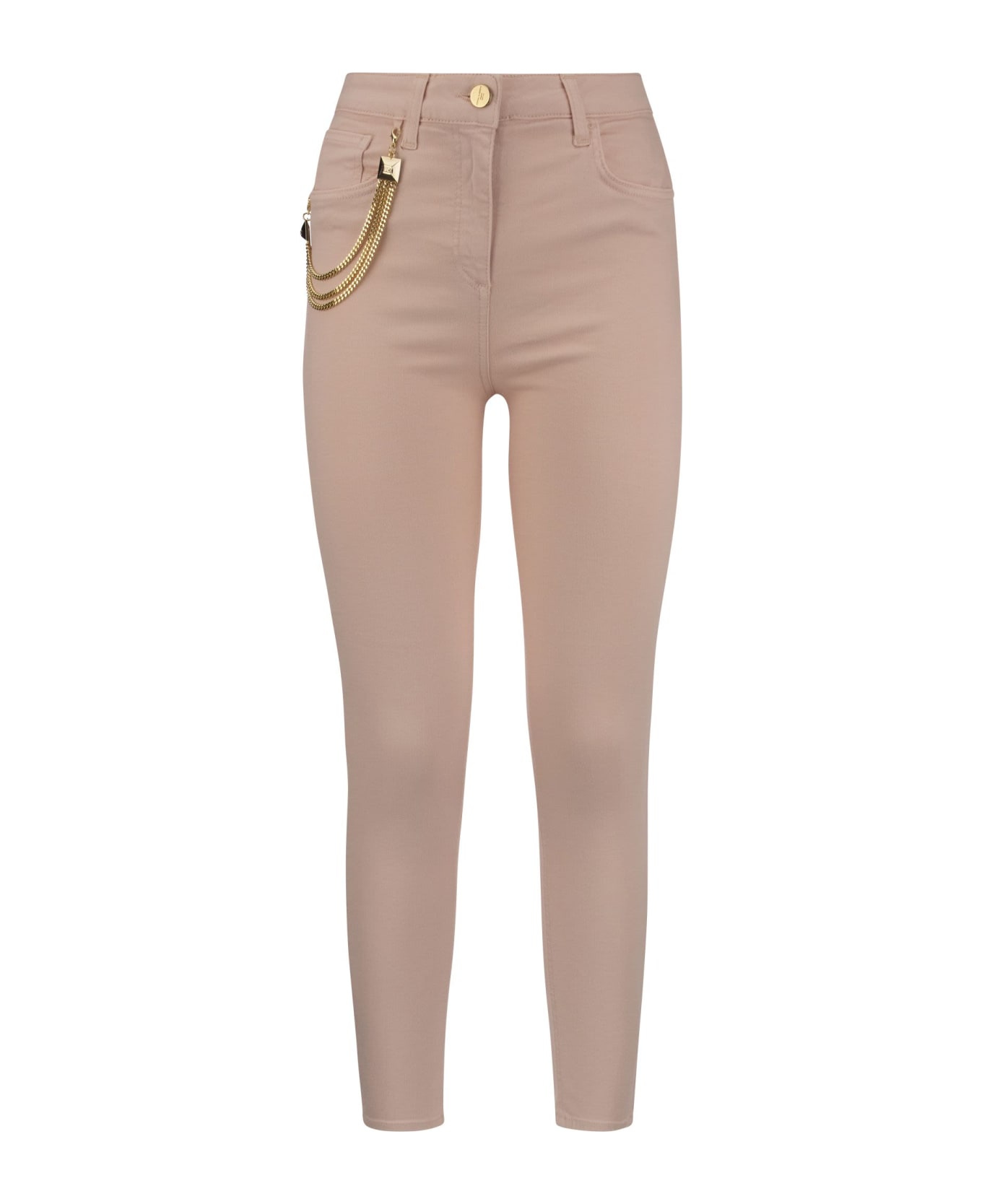 Elisabetta Franchi Skinny Jeans With Chain And Stud Charm - Pink Baby