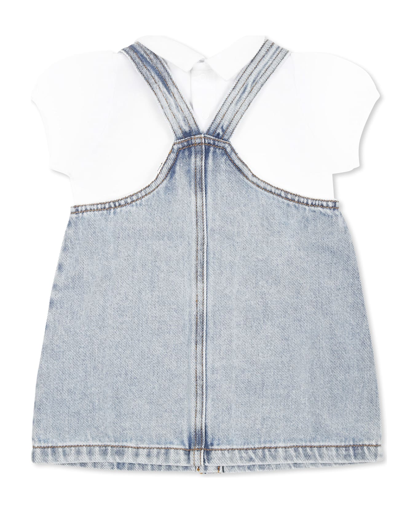 Moschino Denim Dungarees For Baby Girl With Teddy Bear - Denim