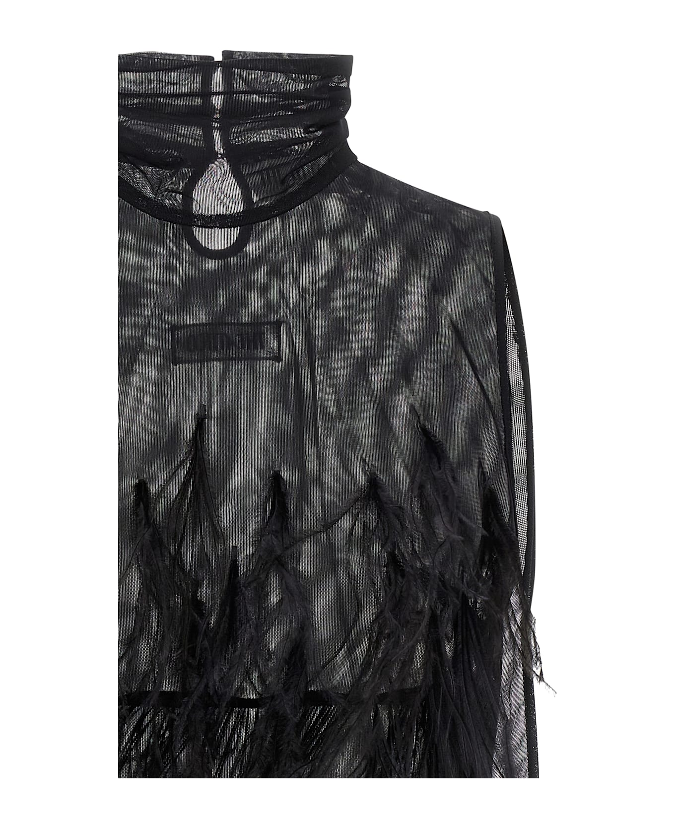 The Attico Ostrich Feather Dress - Black  