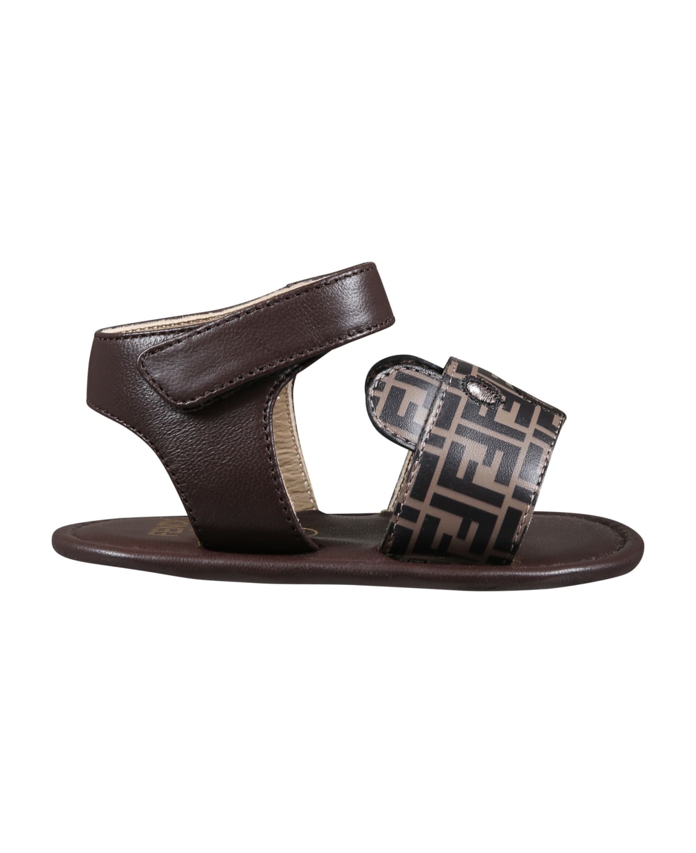 Fendi Brown Sandals For Baby Kids With Double Ff - Brown
