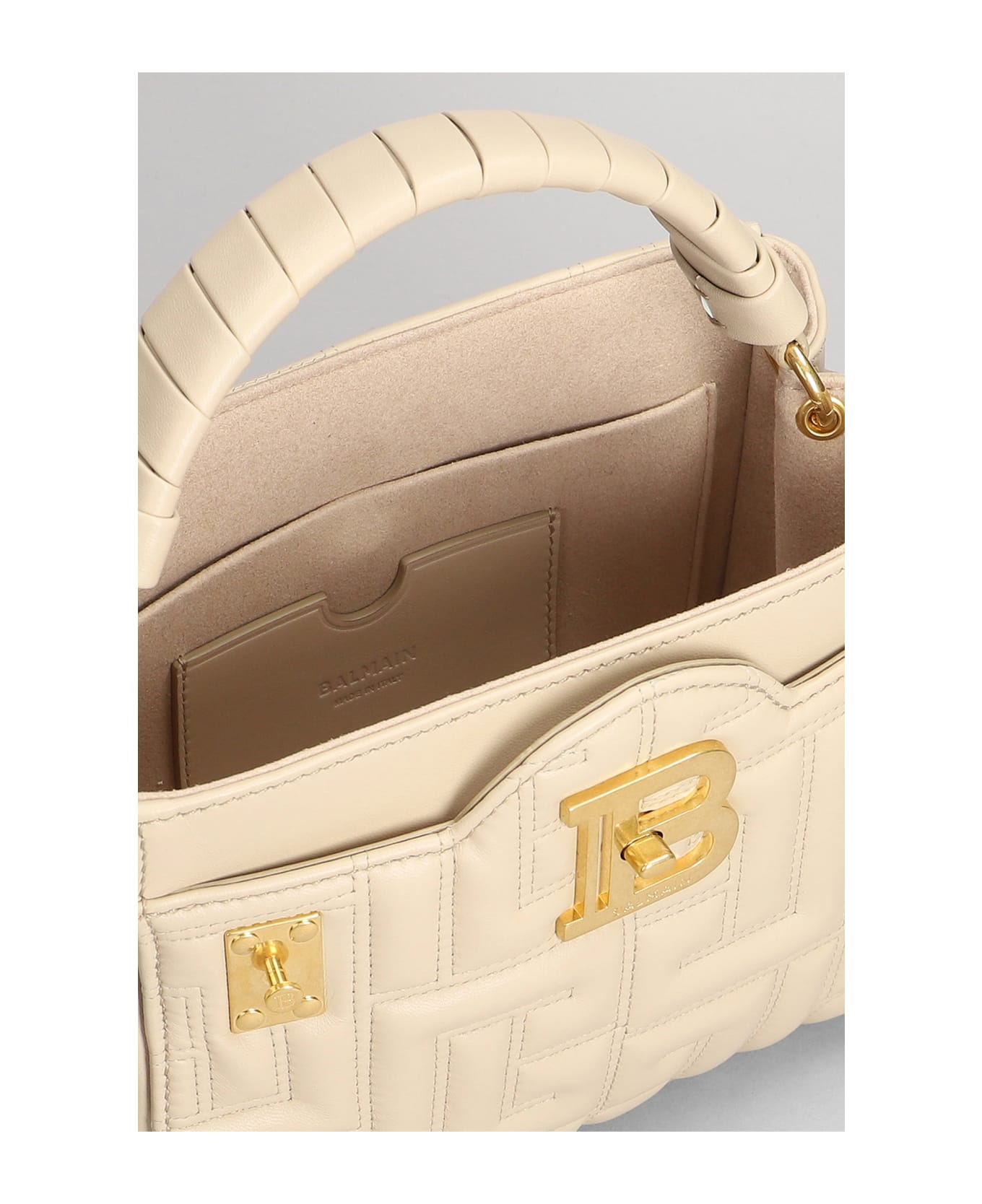 Balmain Bbuzz 22 Hand Bag In Beige Leather - beige