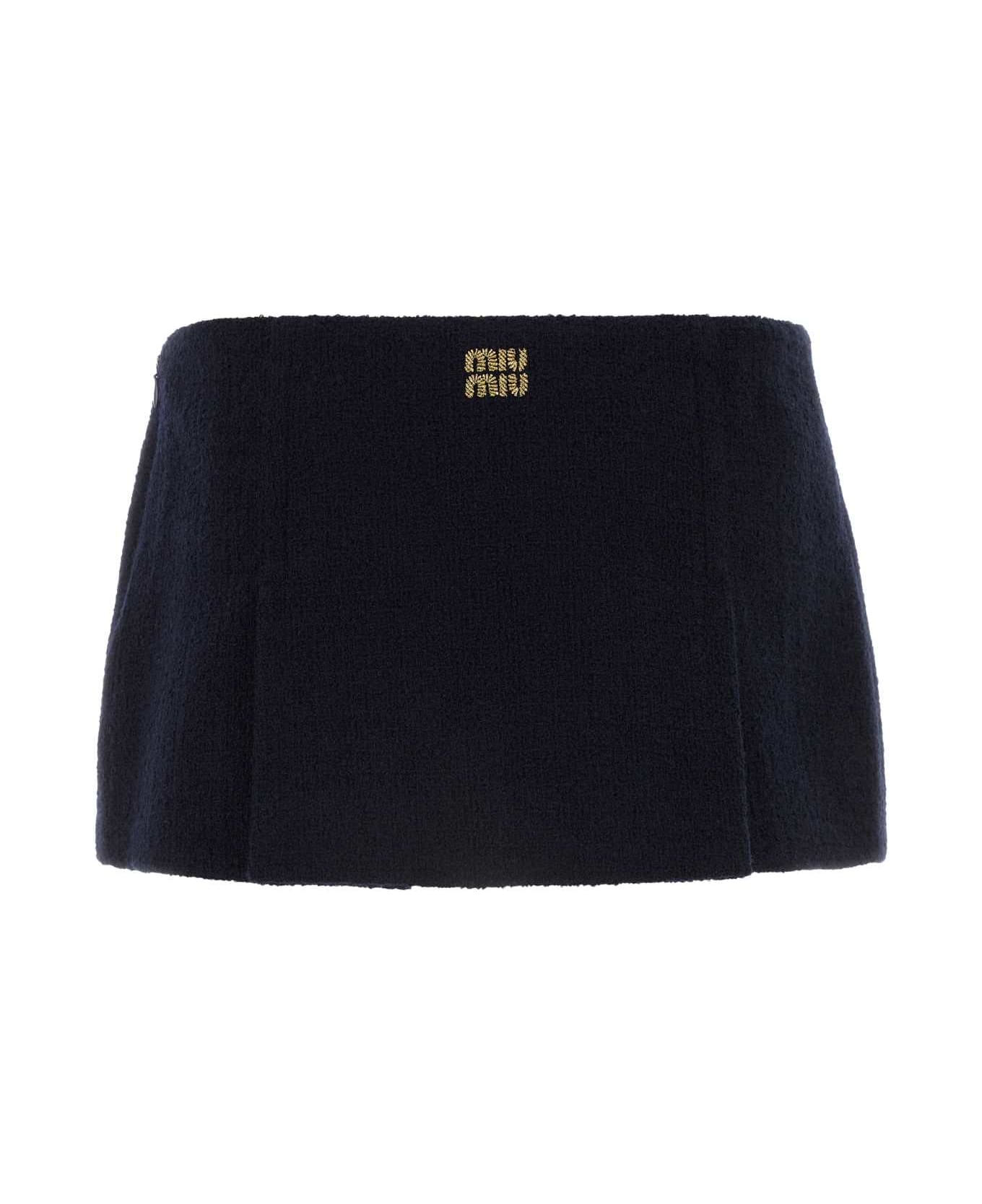 Miu Miu Midnight Blue Wool Blend Mini Skirt - BLEU スカート