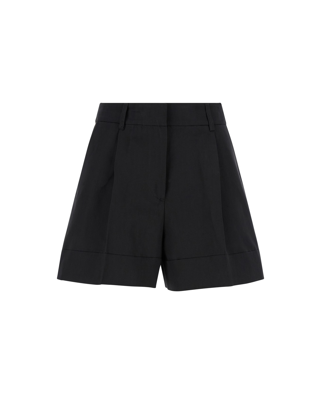 PT Torino Black High Waisted 'delia' Shorts In Cotton & Linen Blend Woman - Black