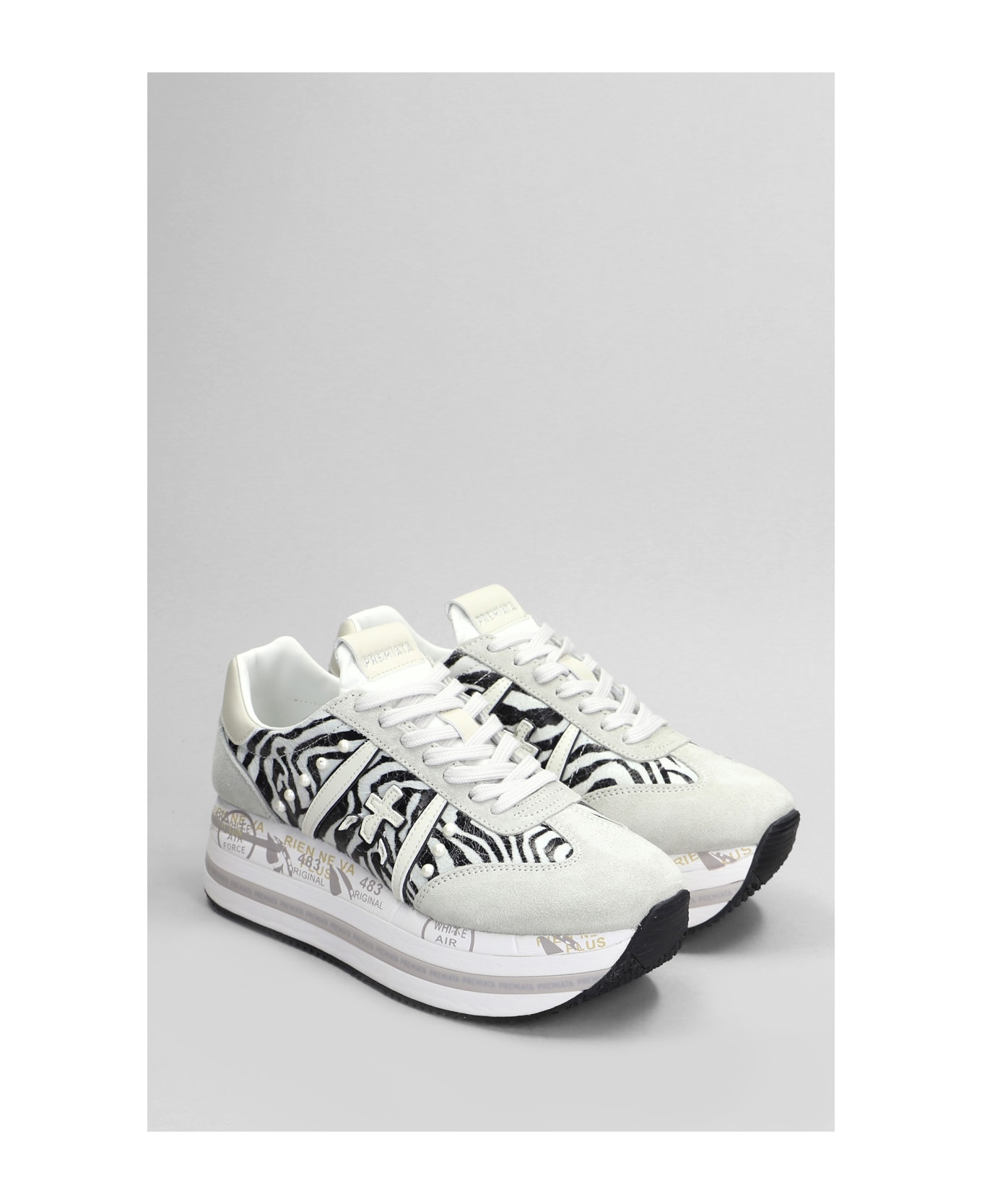 スニーカー PREMIATA Women Sneakers 415149 BETH WHITE Premiata Beth White Suede Transparent Ripstop Sneakers