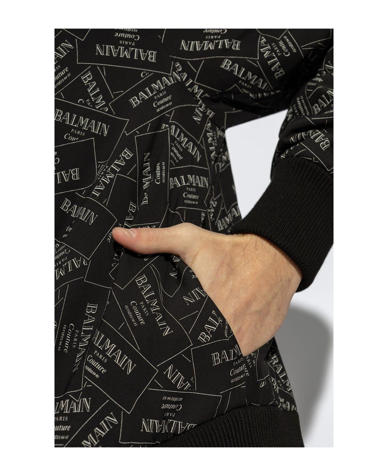 Balmain Printed Logo Label Bomber Jacket - Black