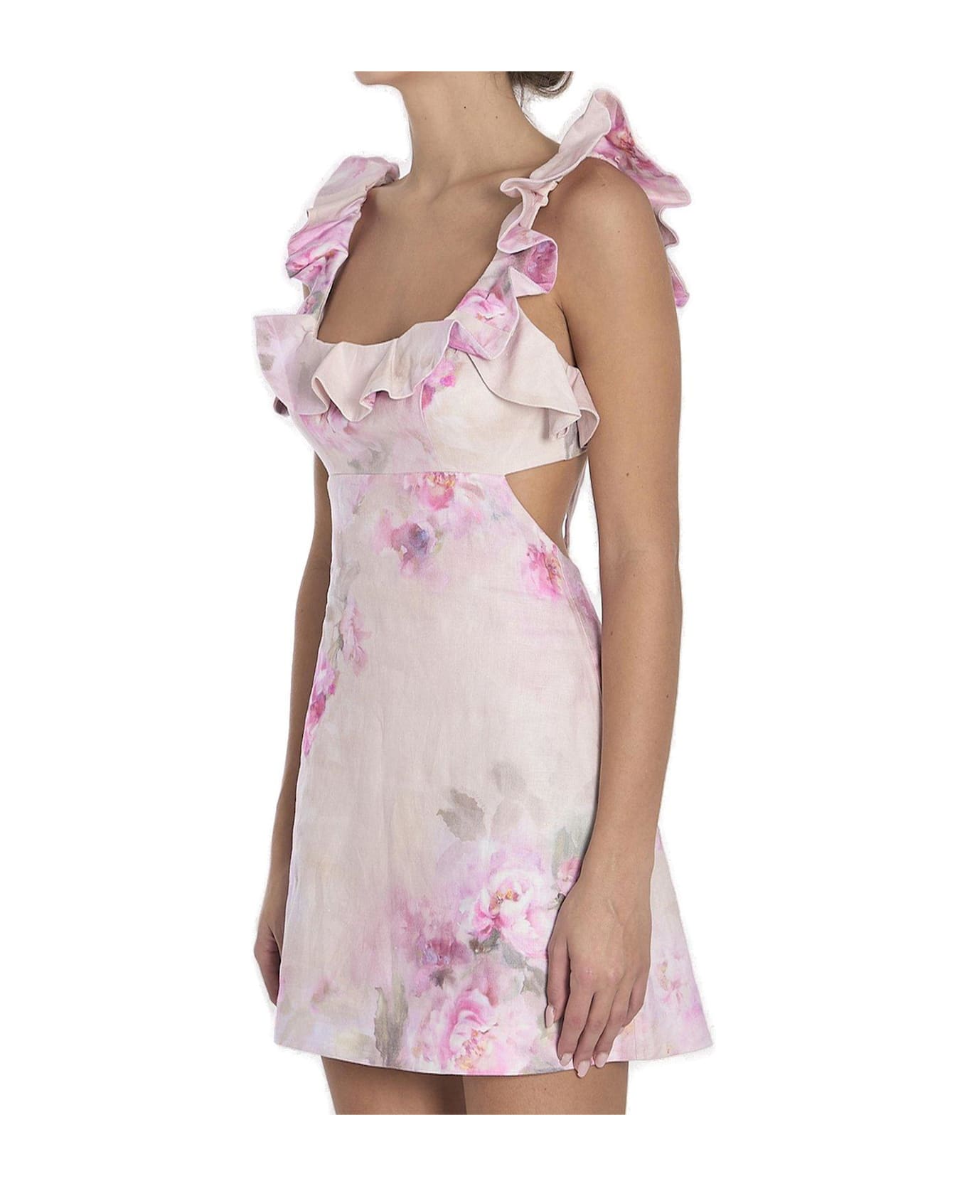Zimmermann Crush Frill Floral Printed Mini Dress - Rosa