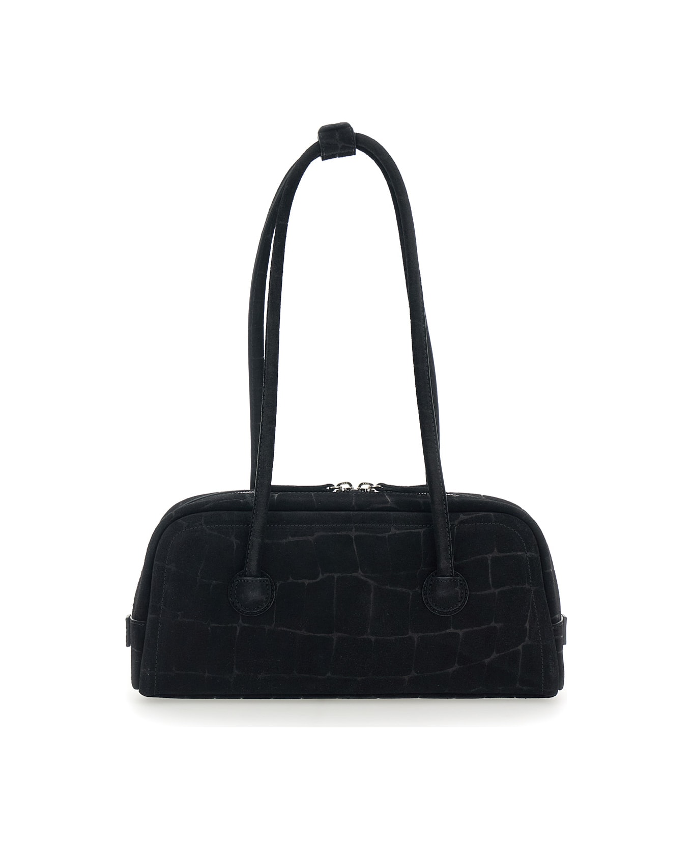 Marge Sherwood 
boston
 Black Shoulder Bag With Embossed Logo Lettering On The Front In Suede Woman - Black